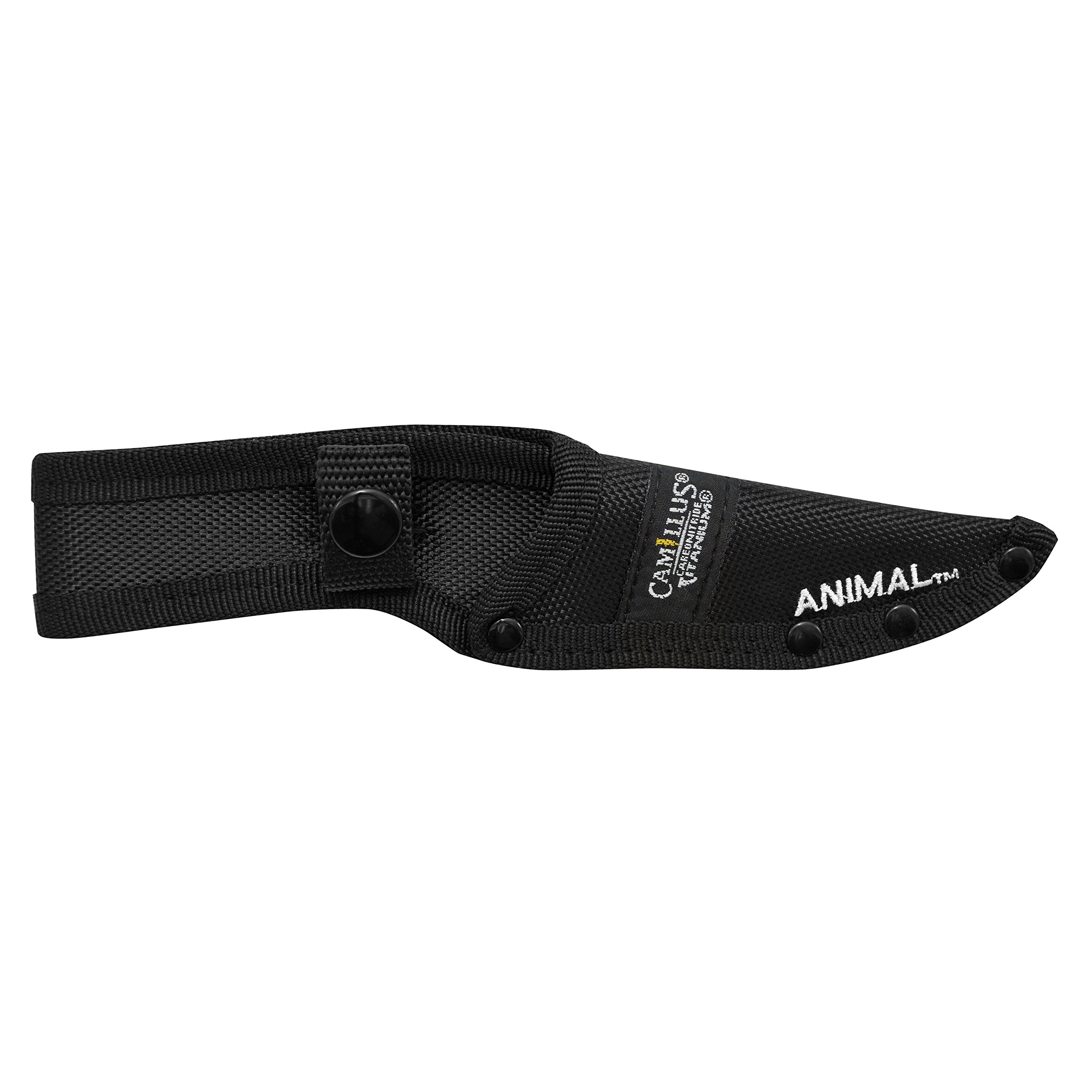 Camillus Coltello Animal, con fodero in nylon balistico, lama in acciaio 440 in carbonitruro di titanio da 8,9 cm, impugnatura GFN, nero, 19,7 cm