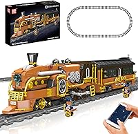 Mould King 12046 Steampunk Train Building Kit: 1954-Piece RC Motorized Locomotive with App/Remote Control & Tracks