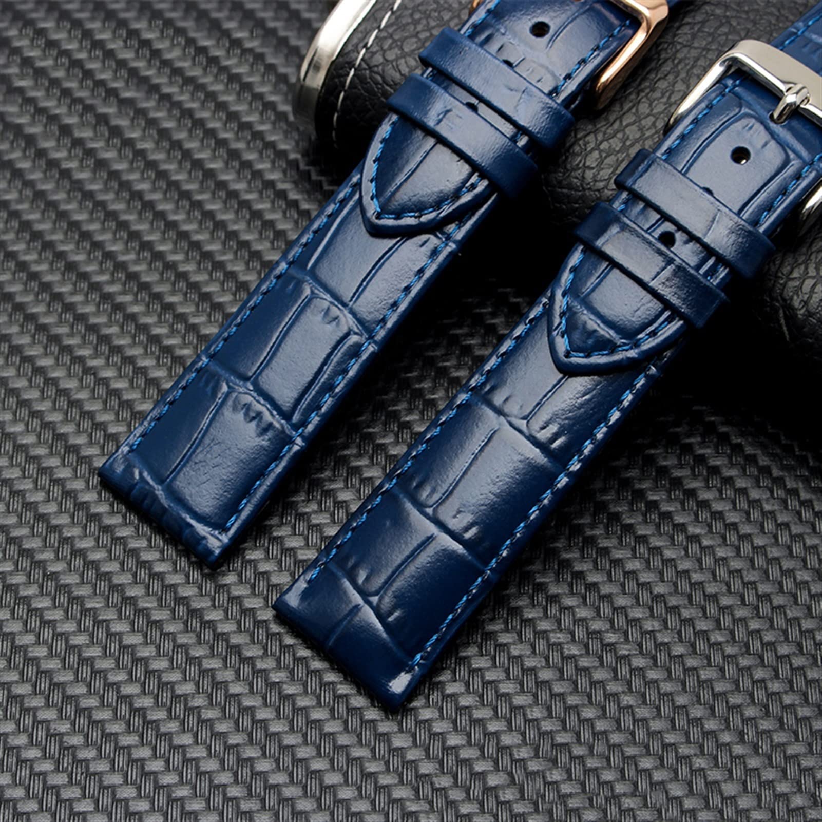 Canda di guardia vera in pelle vera blu scuro per cinturino da braccialetto da 18 mm da 20 mm da 22 mm con chiusura in acciaio inossidabile