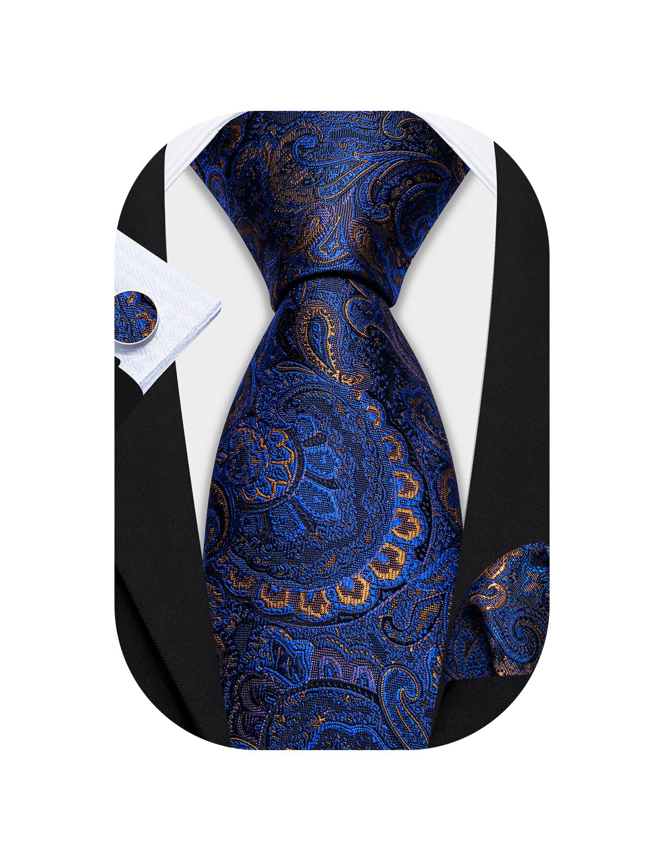 Barry.Wang Men Tie Sets Paisley Silk Necktie Pocket Square Cufflinks