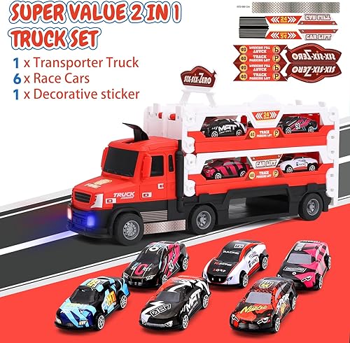 Miniatura 4 de Camión de juguete para niños pequeños de 3 a 5 años con pista de carreras de eyección de 55 pulgadas, catapulta de deformación y disparo, plegable,