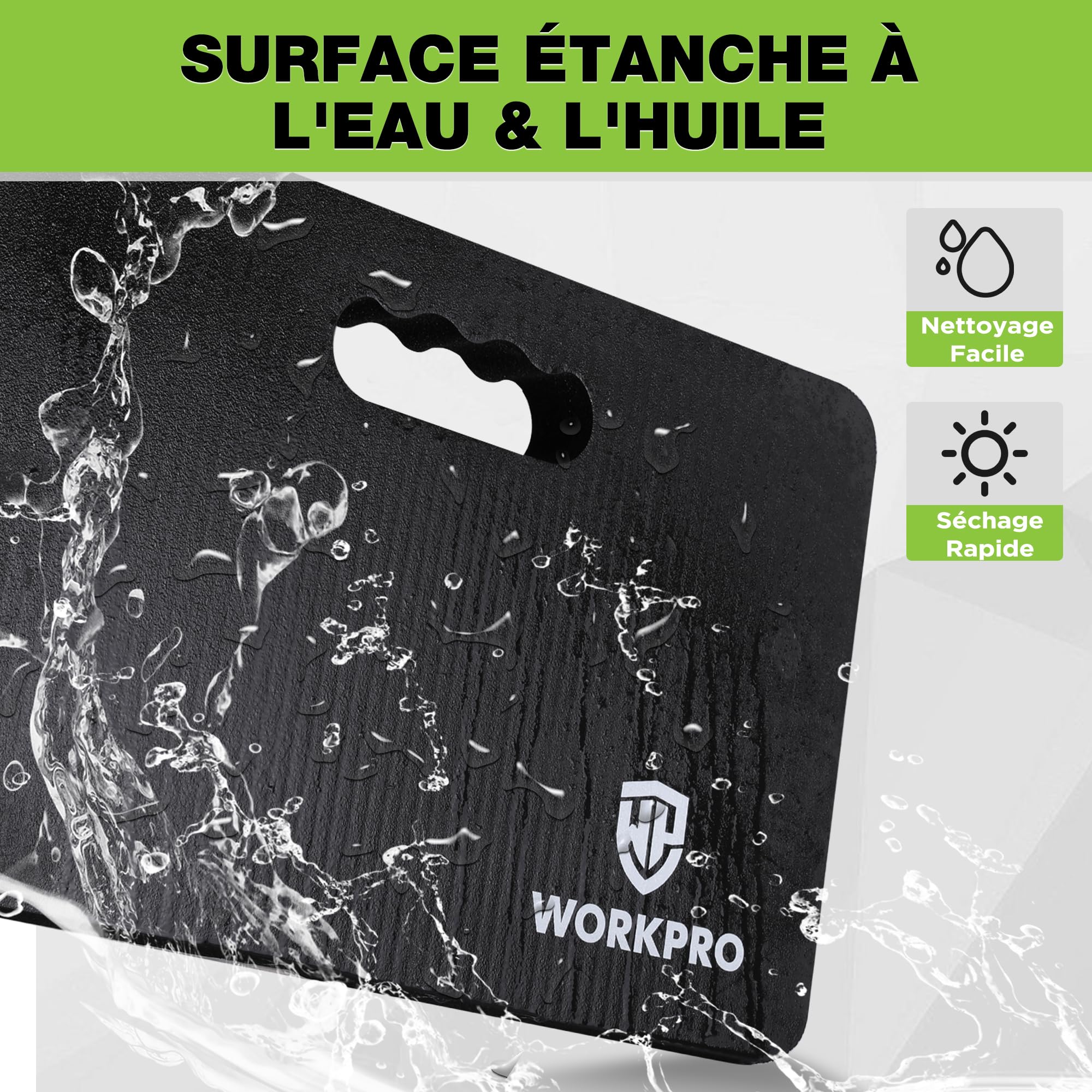WORKPRO Coussins de Genoux de Jardinage 2 Pièces, Genouillère Travail Noir, Tapis Jardin Extérieur, Tapis Extra Épaisse pour Jardin, Bain Bébé, Yoga et Travail, 44 x 28 x 3,6 cm