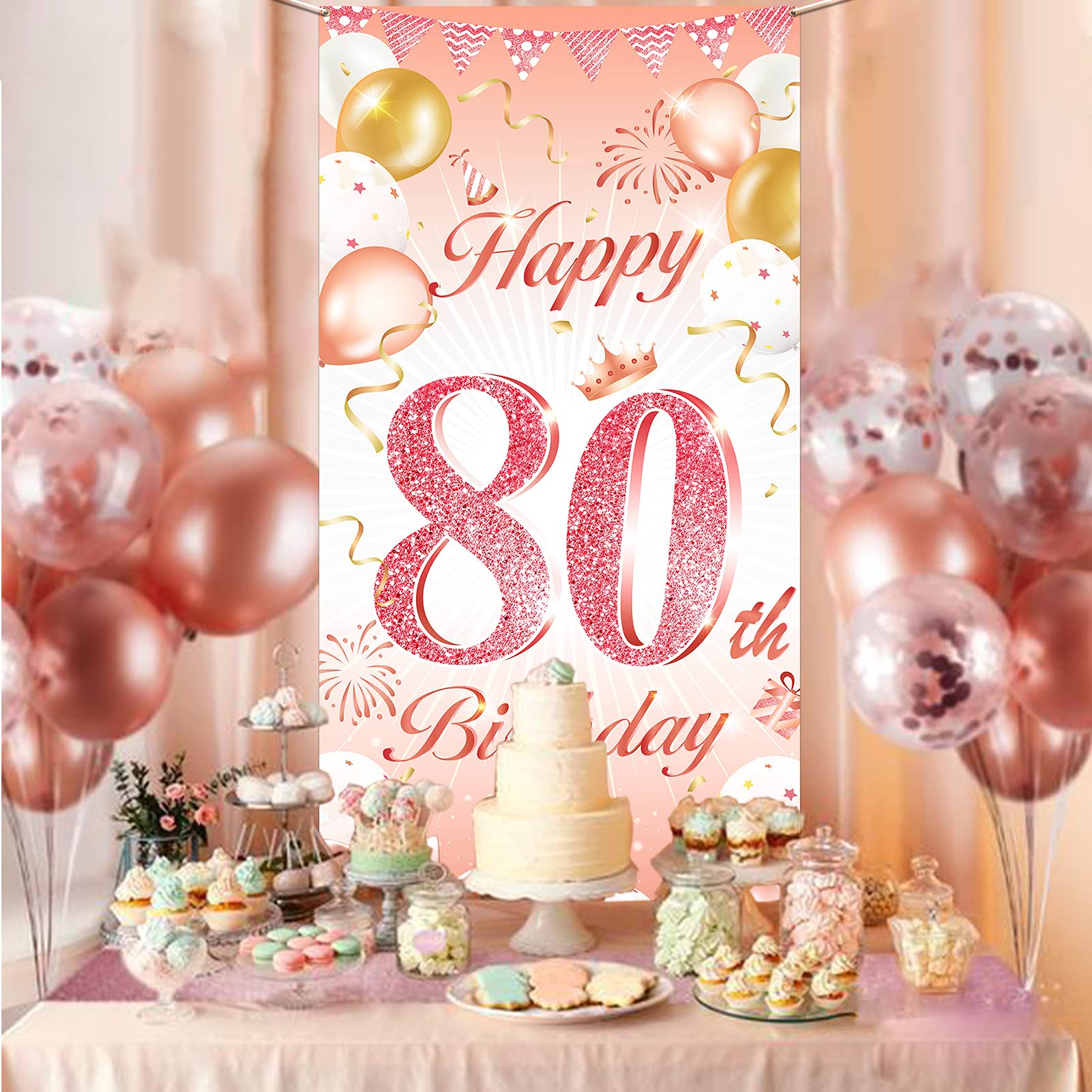 Ubiuo Meisje 16e verjaardagsfeest decoratie rosé goud, stof banner voor