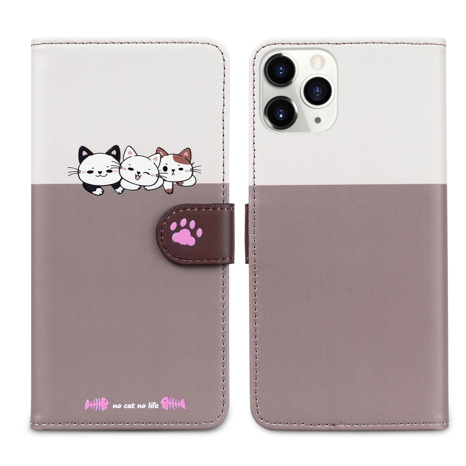 Nbziyoo Phone Case for iPhone 11 Pro,Cartoon Cats/Dogs Patterns Flip Wallet Case with Card Slots