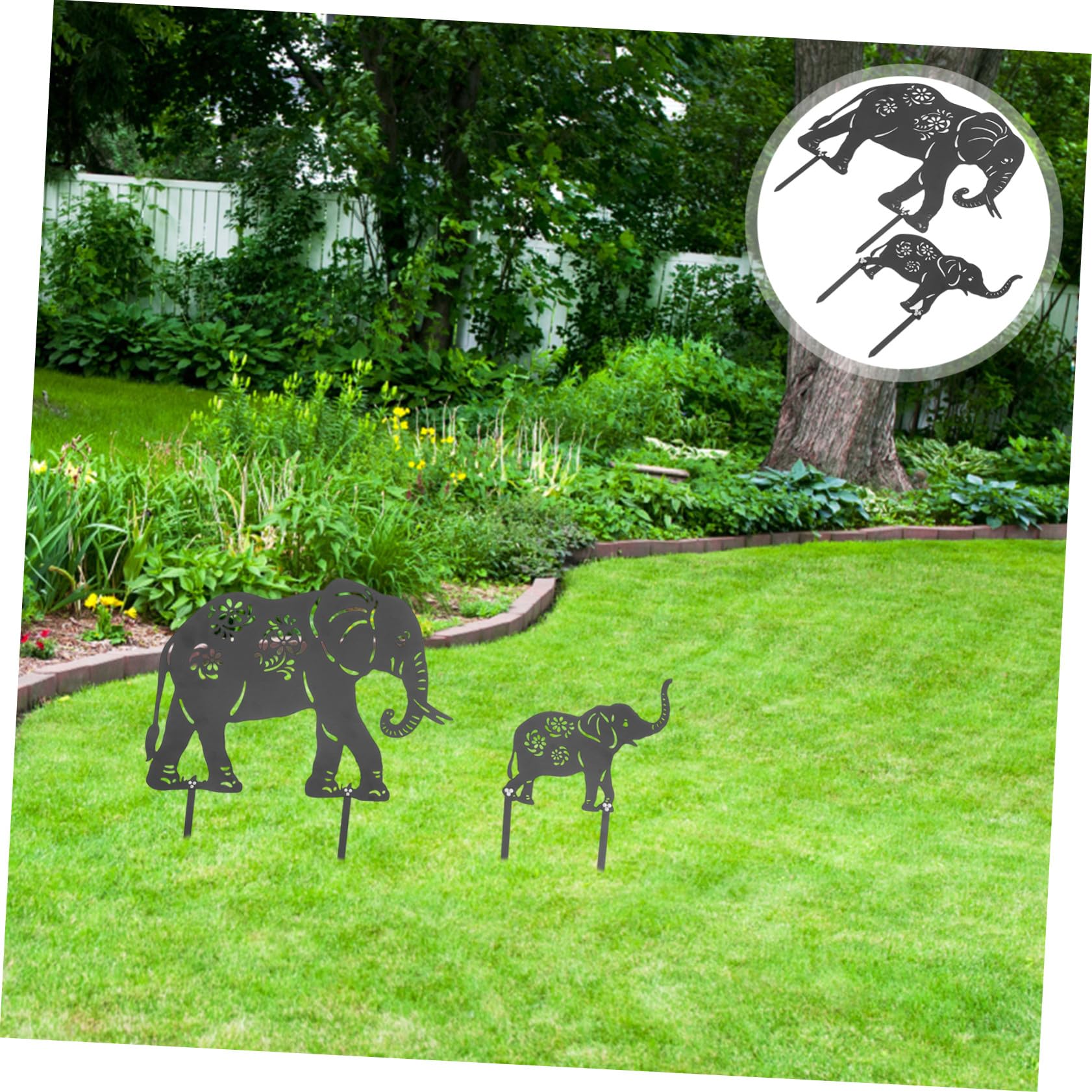 Supvox Elefanten Dekorative Gartenstecker aus Eisen 2 Stück Gartenstecker und Schwarz Installieren für Außenbereich für Rasen Gartenliebhaber