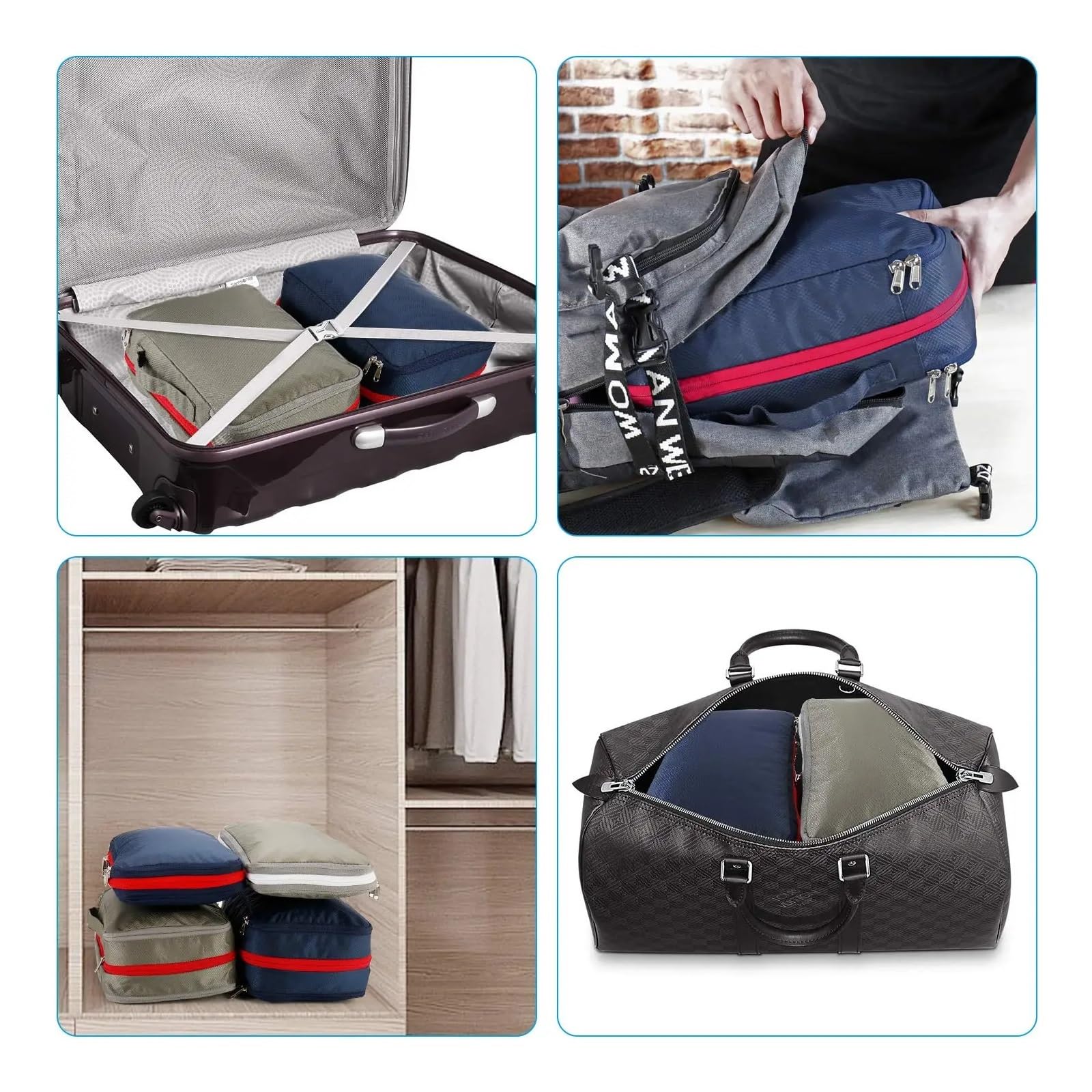 Packwürfel Nylon-Reisekompressions-Packwürfel, Doppellagig, Tragbar, Mit Reißverschluss, Wasserdichte Aufbewahrungstaschen For Kleidung, Schuhe, Koffer(3pcs set black)
