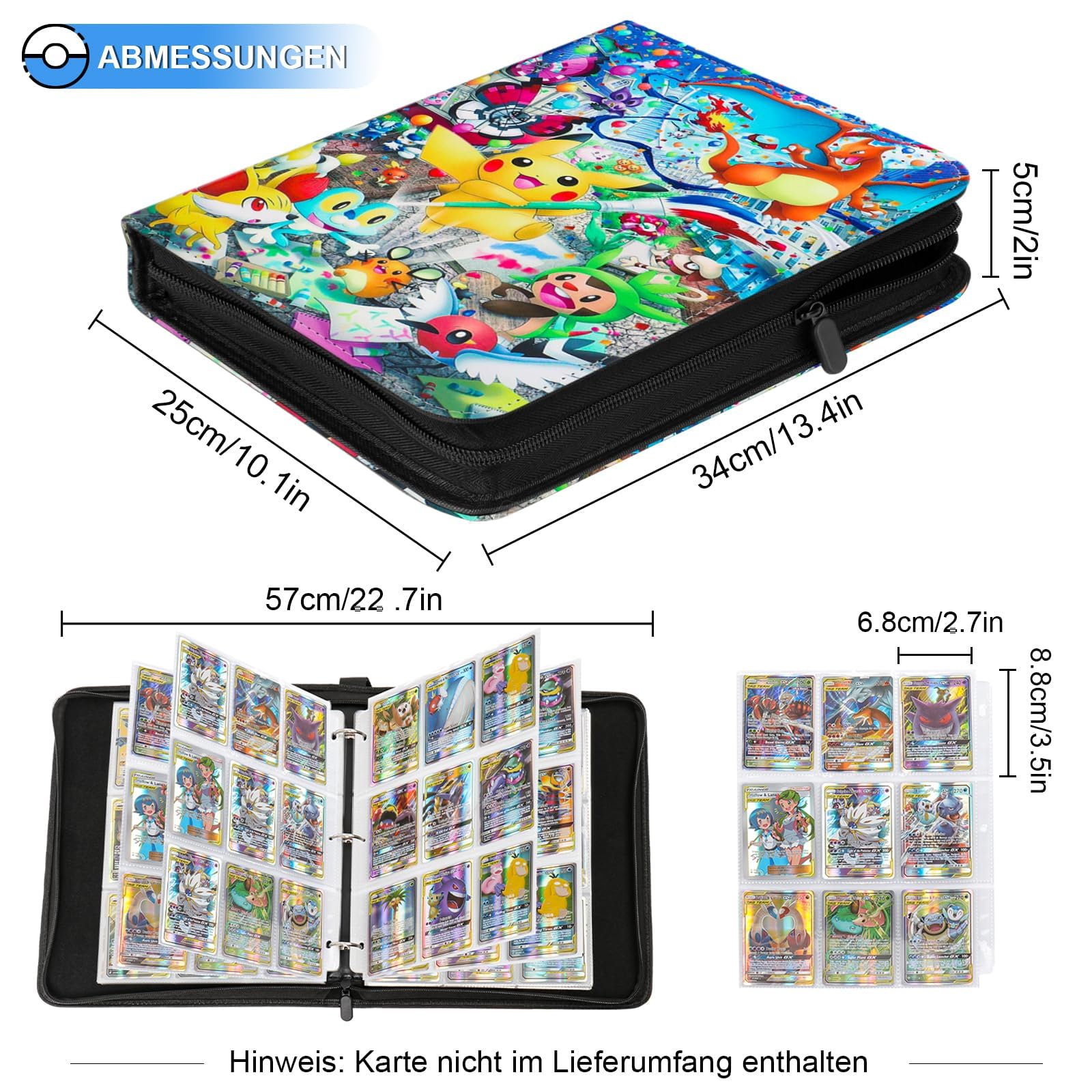 Sammelkarten Album for pokemon - 900 Karten Kapazität Sammelalbum Groß | 50 Doppelseitig,9 Taschen/Seite,Wasserdicht Hefter,PU-Leder,mit Reißverschluss,perfekt für Sammler