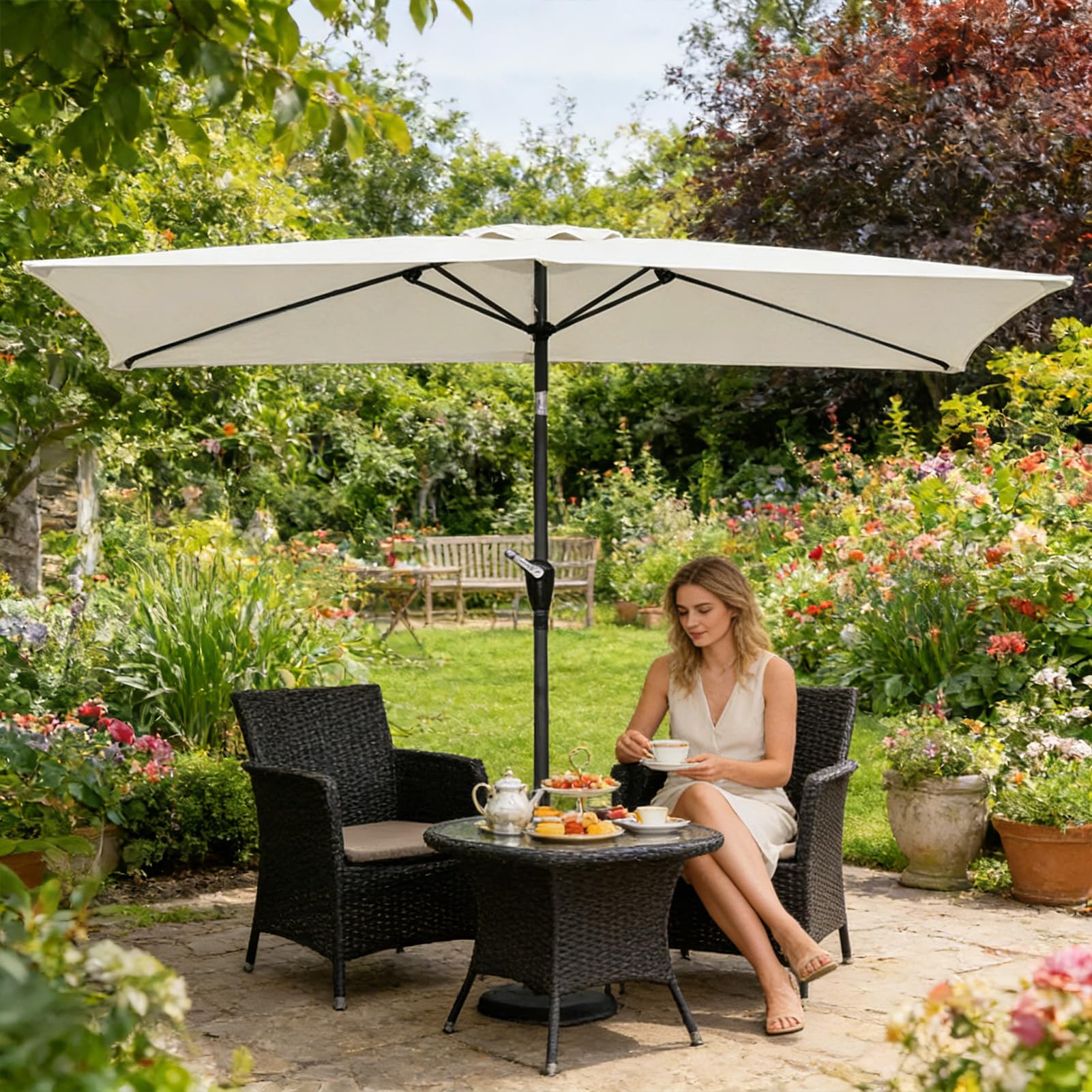 Copertura per Ombrellone di Ricambio Copertura Rettangolare Impermeabile | 6,6x3m Telo Sostitutivo per Gazebo Esterno per Spiaggia, Piscina, Terrazzo, Balcone, Prato, Mercato, Copertura per