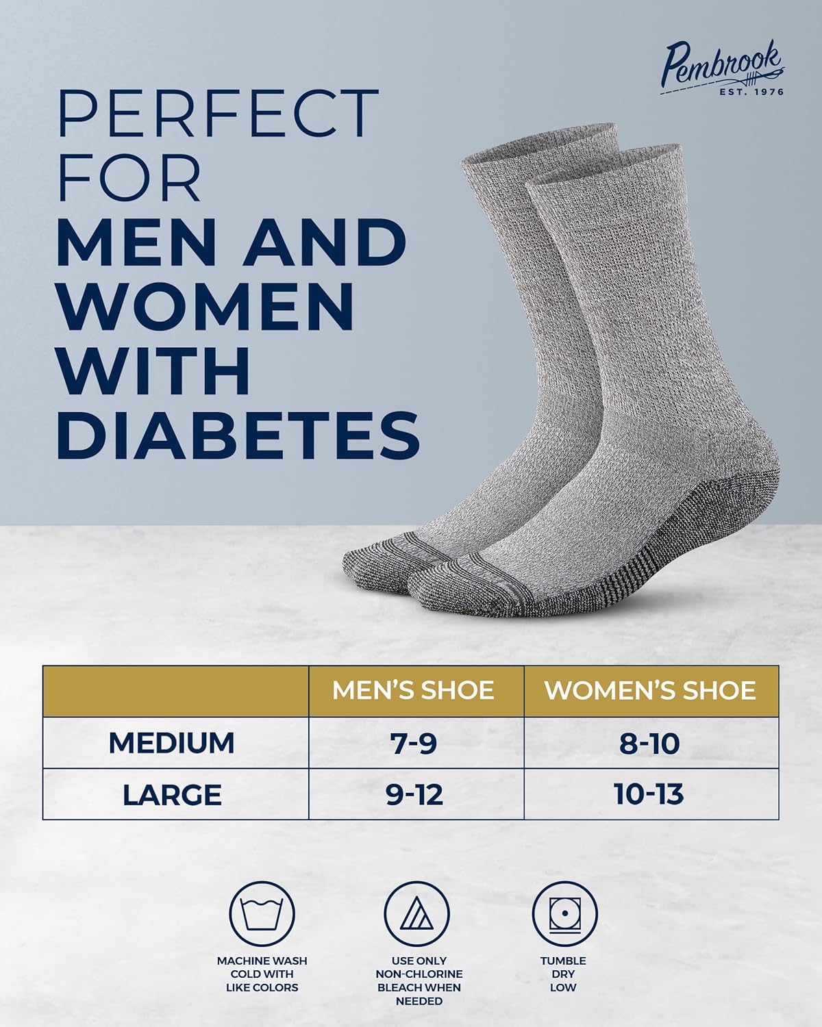 Pembrook Diabetic Socks for Men - 6 Pairs Crew Diabetic Neuropathy Socks for Men | Non Binding - Image 6