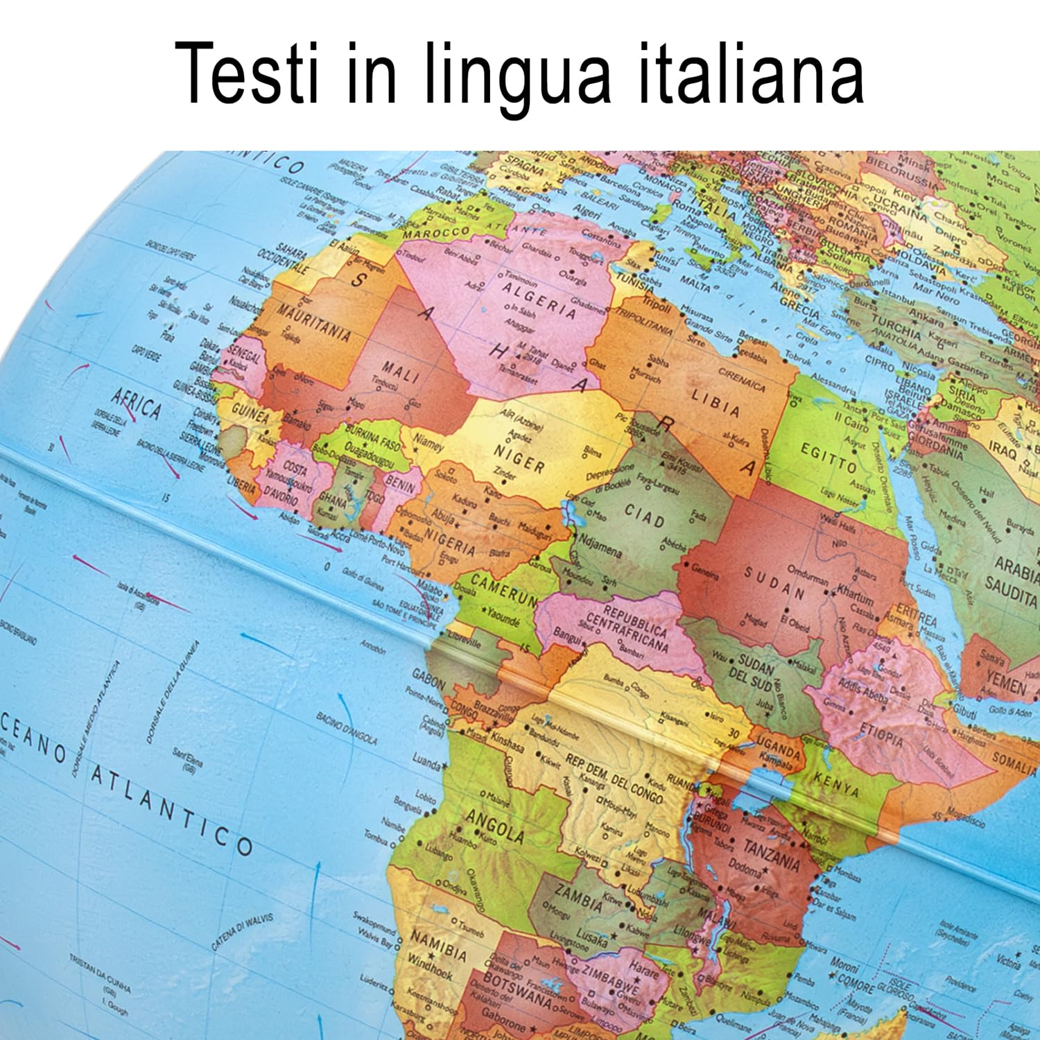 Tecnodidattica - Globo terráqueo Night&Day para niños y adolescentes - Doble efecto de cartografía política y constelaciones - Luminoso y giratorio - Meridiano graduado - Textos en italiano - Diámetro 25 cm