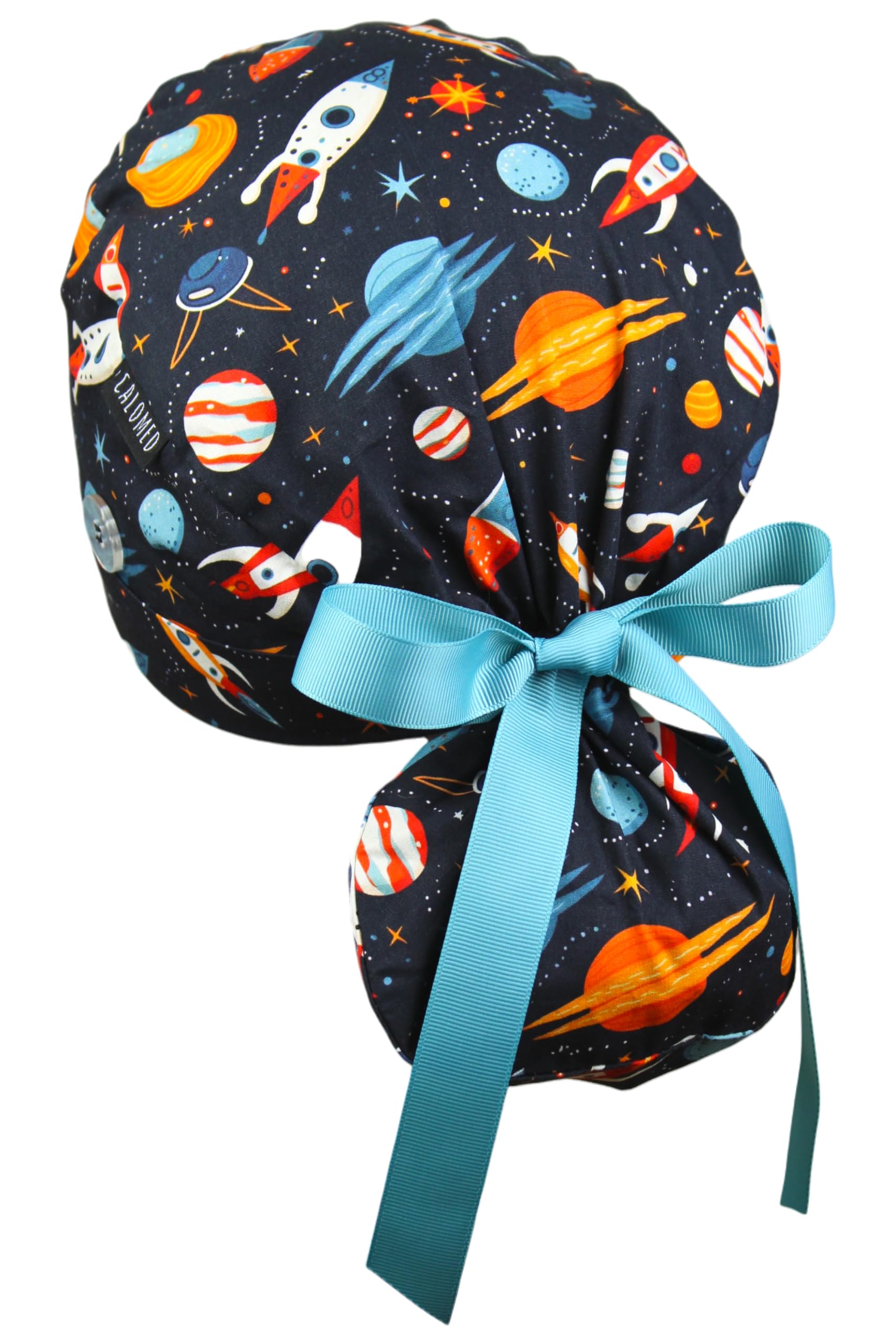 Scrub Cap for Women and Men, Ponytail Scrub Caps, Working Hat, Head Cover with Ribbon Ties and Buttons, Long Hair