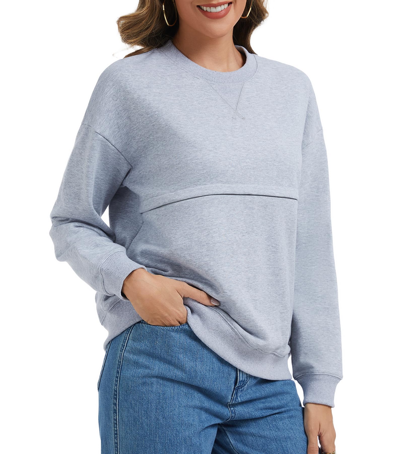 Sosolism Damen Stillshirt Baumwolle Reißverschluss Stillpullover