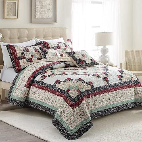 Miniatura 3 de L'IRISDOM Juego de ropa de cama de retazos California King, 100% algodón, colcha de granja, colcha suave y ligera con fundas de almohada para todas