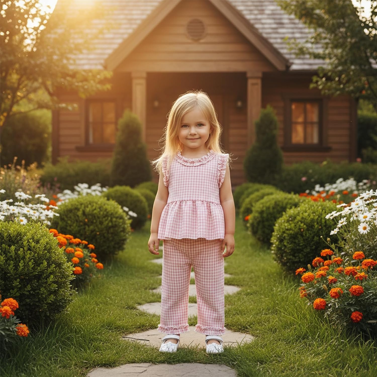 Kupretty Toddler Girl Clothes Baby Summer Outfits Gingham Ruffle Sleeveless Vest Shirt Tank Tops Pants Set 1T 2T 3T 4T 5T - Image 4