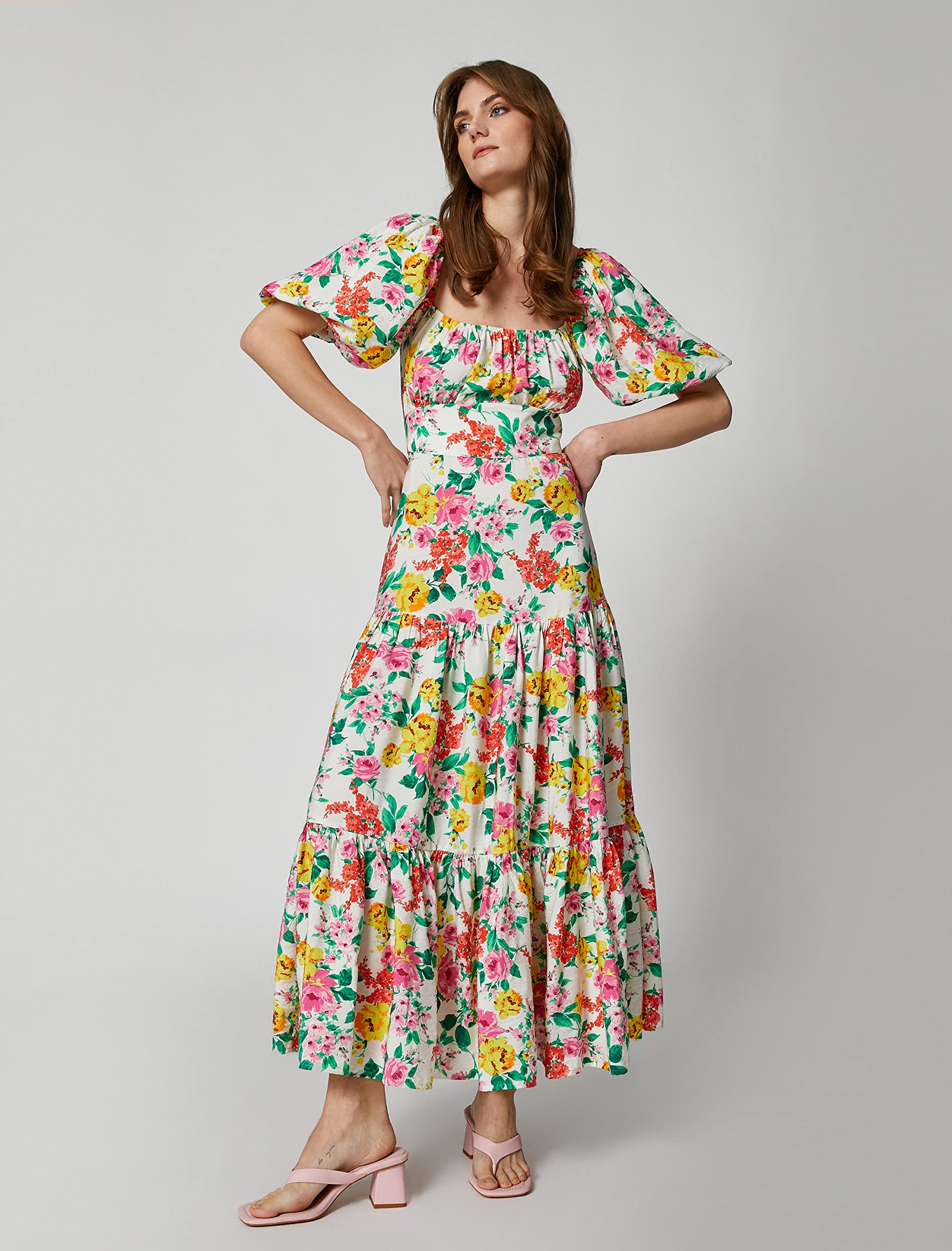 Koton Lunghe con Scollo A Sbuffo A Maniche Corte Dress Donna