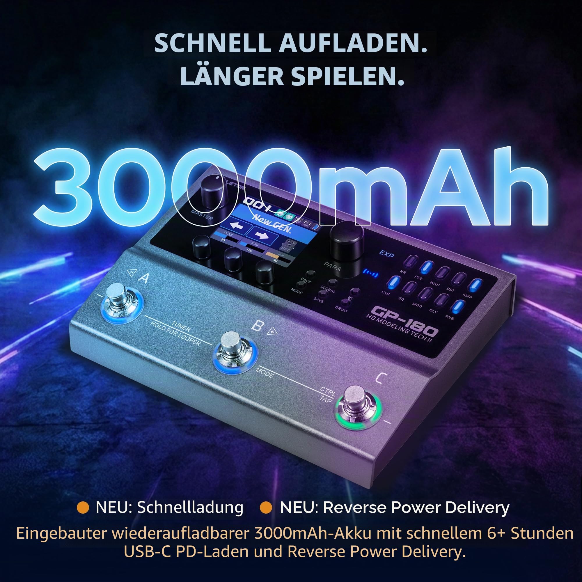 Valeton GP-180 Gitarren-Multieffektpedal – Über 200 Effekte, NAM- und IR-Loader, 12-Modul-Signalkette, 6-In/4-Out USB-Audio-Interface, Bluetooth, Looper und Drumcomputer