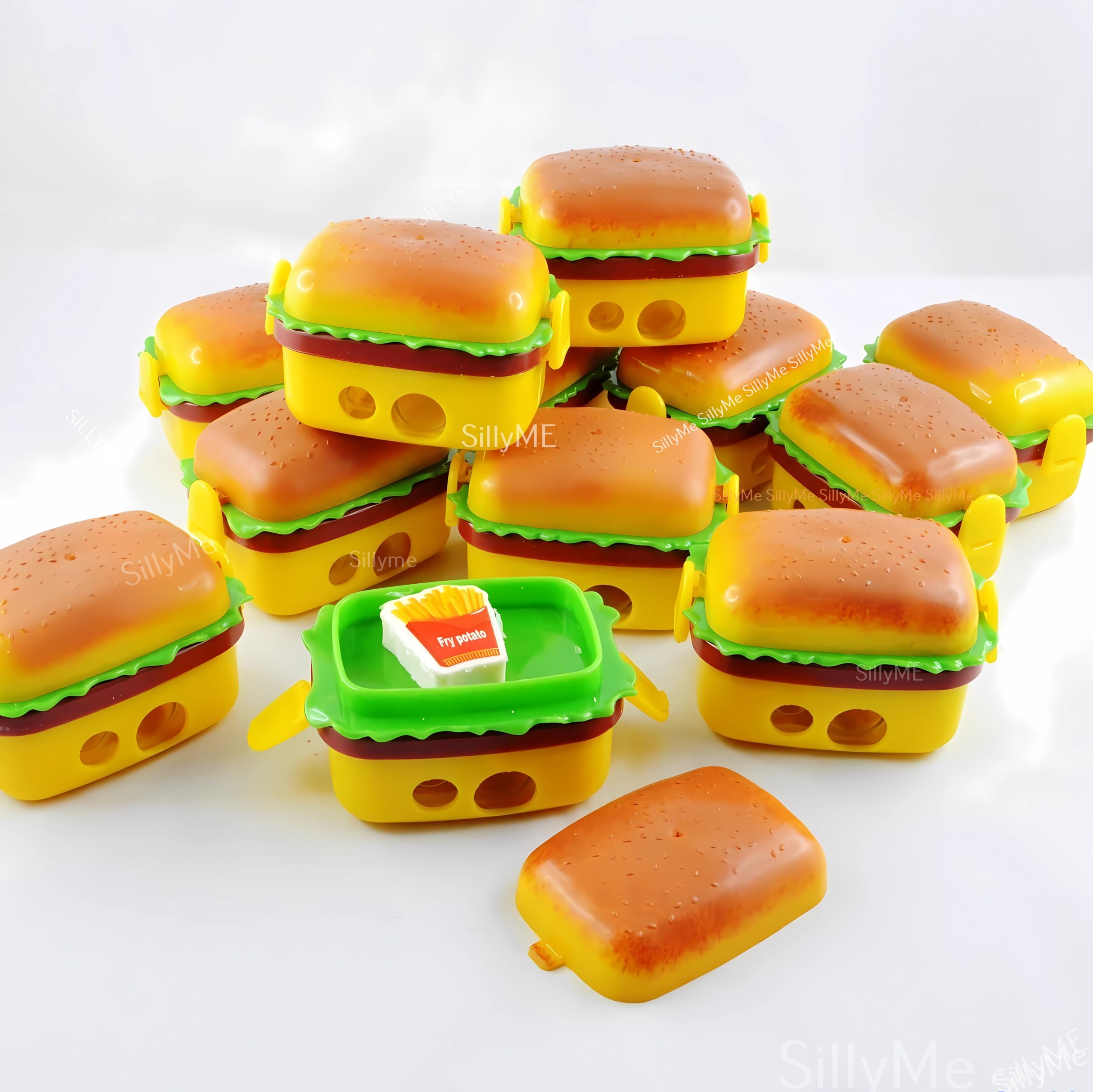 funny teddy 12pcs Mini Burger-Shaped Pencil Sharpener with 2 erasers Look Like Fries and a Milkshake | Return Gifts Birthday Party for Kids | Birthday Return Gift for Kids Birthday Age 6-10 6-12 3 5 8 12 Years-picture-10