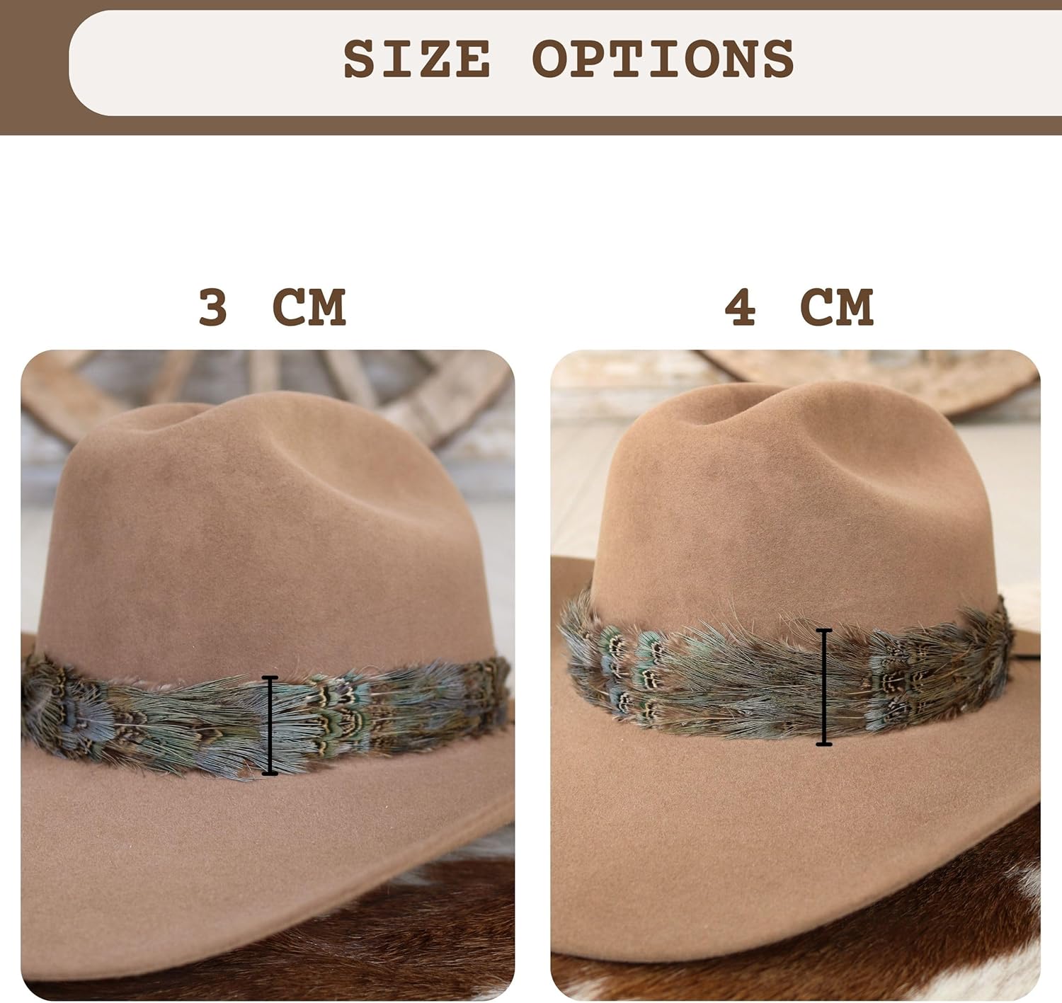 Feather Hat Band for Cowboy Hats and Fedoras for Men and Women Adjustable Western Style Hat Accessory with Natural Brown Feathers Handmade Rustic Look - Image 4