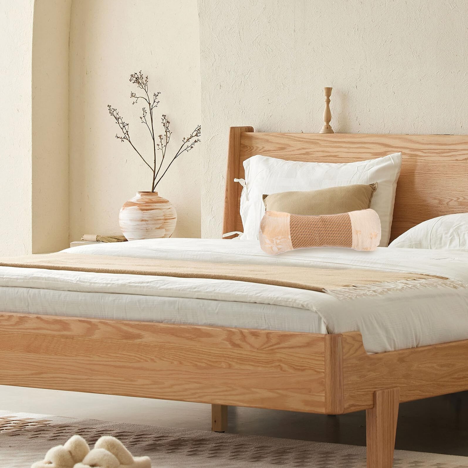 Lurrose Cuscino Cervicale Ergonomico in Seta Ghiacciata Imbottitura Antistress, Supporto Per Collo e Rotolo Lombare, Sfoderabile e Lavabile, Adatto a Ufficio, Auto e Viaggio, Colore Elegante