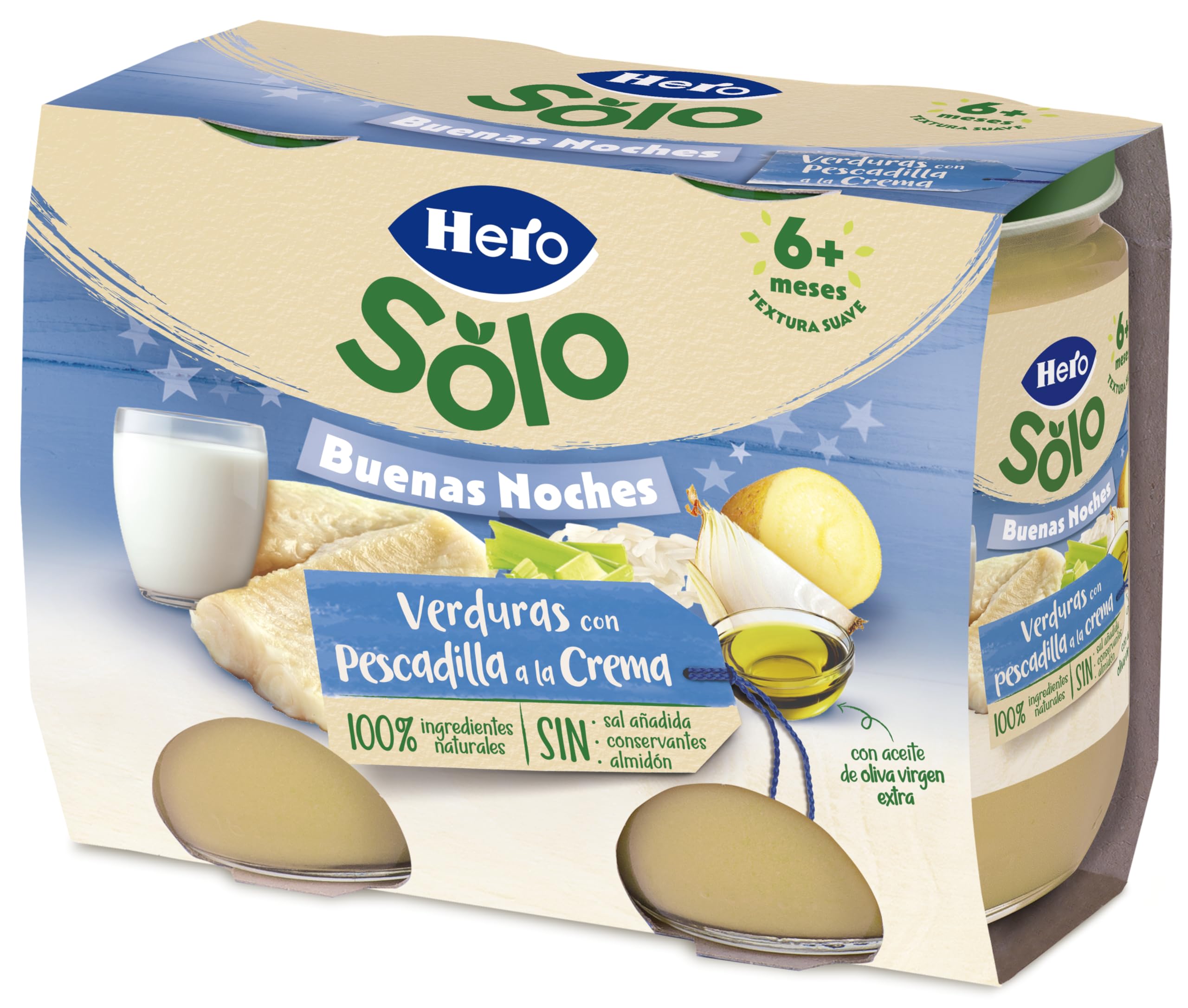 Hero Baby Tarritos Infantiles Buenas Noches Verduritas con Pescadilla a la Crema 190g Paquete de 12