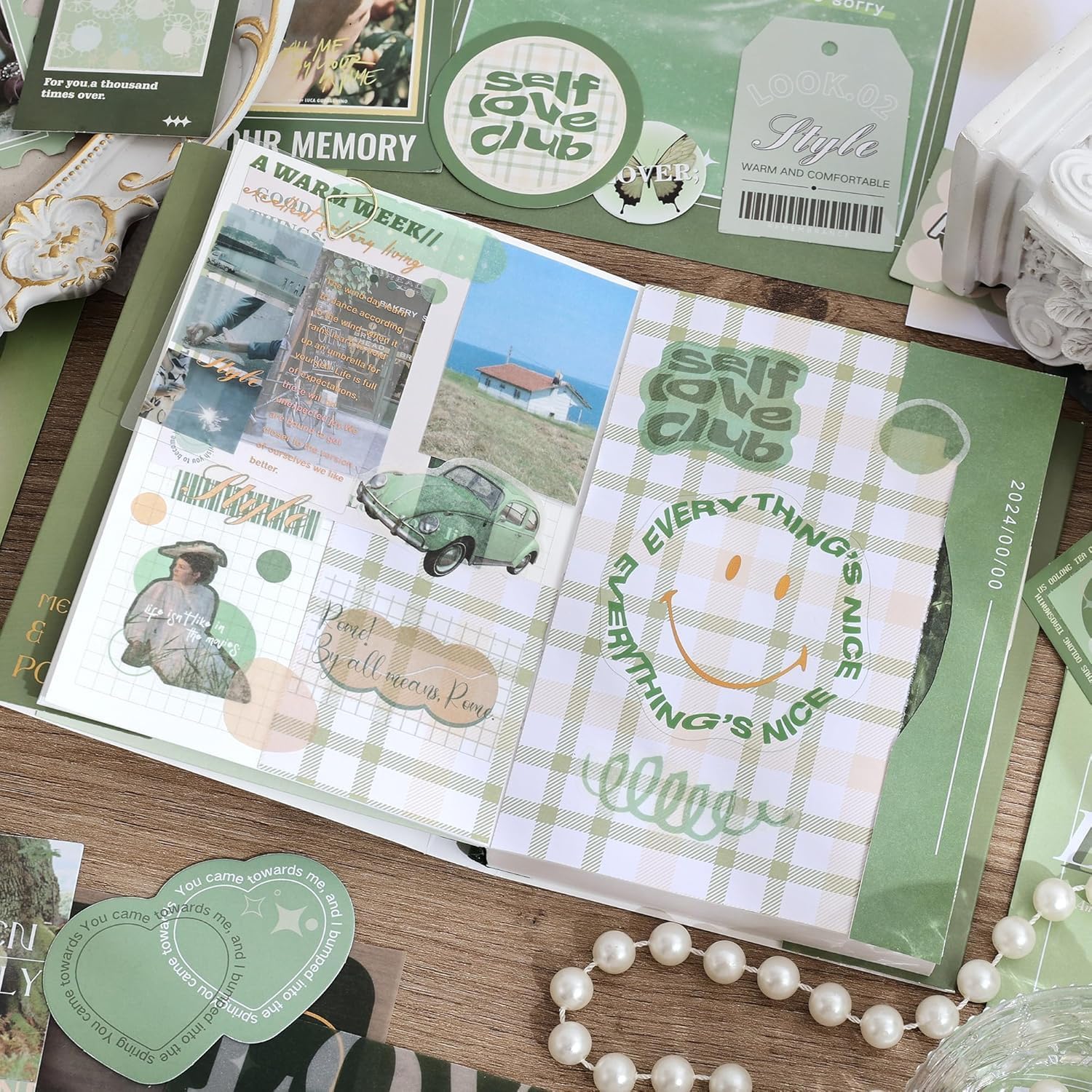 ATIRAMANIYA Scrapbook Kit 232 Pcs, Junk Journal Kit with Journaling Supplies, Scrapbook Paper, A6 Grid Notebook, Washi Stickers, Washi Tape, Scrapbook Kit Craft DIY Gift Set (Poetry Scrapbook) 4