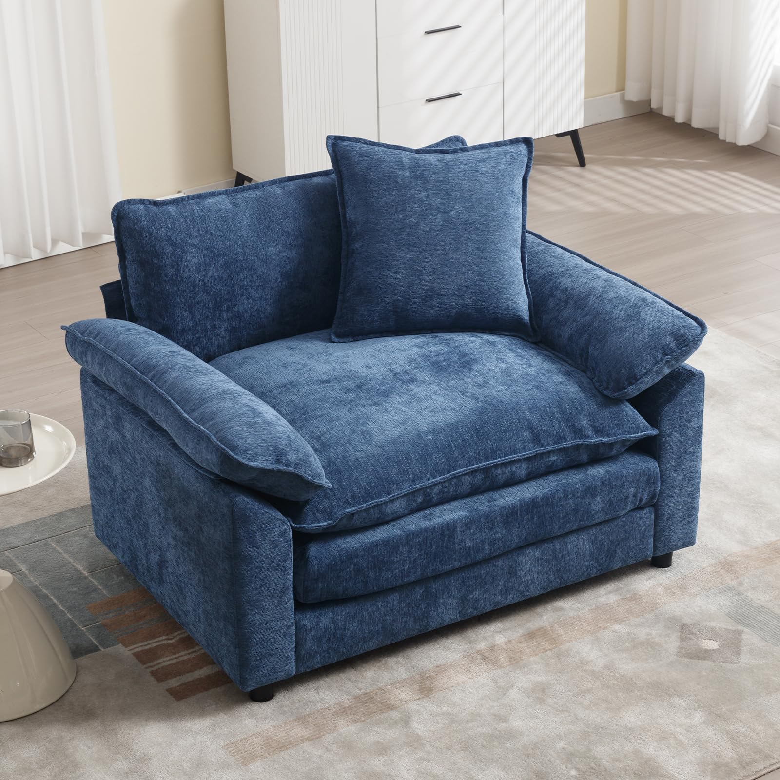 Chenille Oversized Accent Chair, Comfy Single Sofa Chair with Large Seat  and Extra Wide Armrests, Modern Large Armchair Reading Chairs for Bedroom