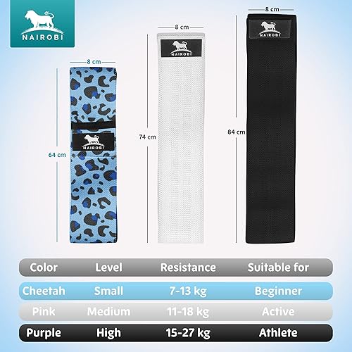 Miniatura 4 de NAIROBI Bandas de resistencia de 3 niveles, bandas de ejercicio premium para entrenamiento corporal, bandas antideslizantes para caderas, piernas y