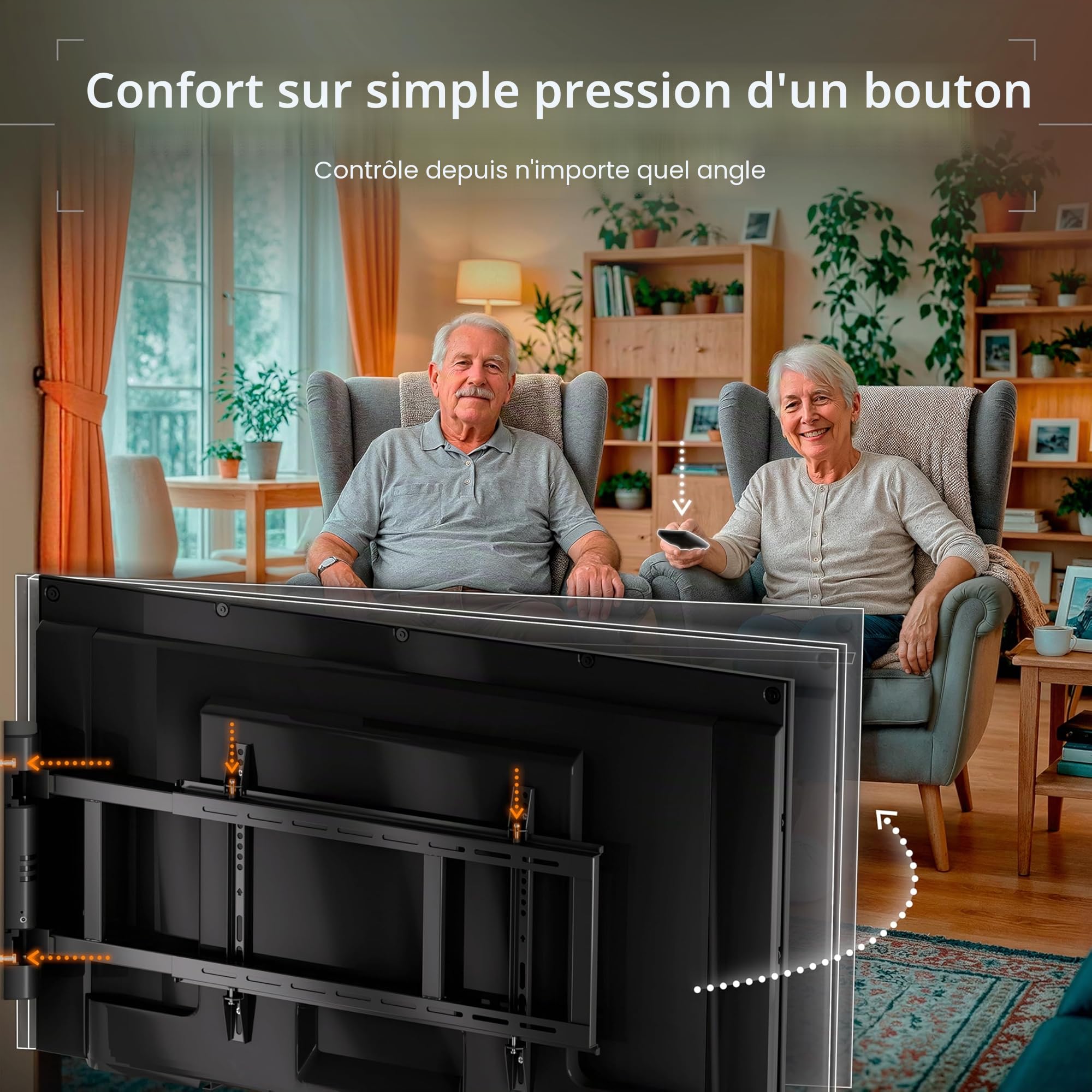 EasyLife Support TV Mural Pivotant électriquement jusqu'à 170°, Support Mural VESA Jusqu'à 600x400 pour LCD/OLED, Téléviseur, Moniteur, écran, Smartboard de 32-75 Pouces & 50kg Max - Noir