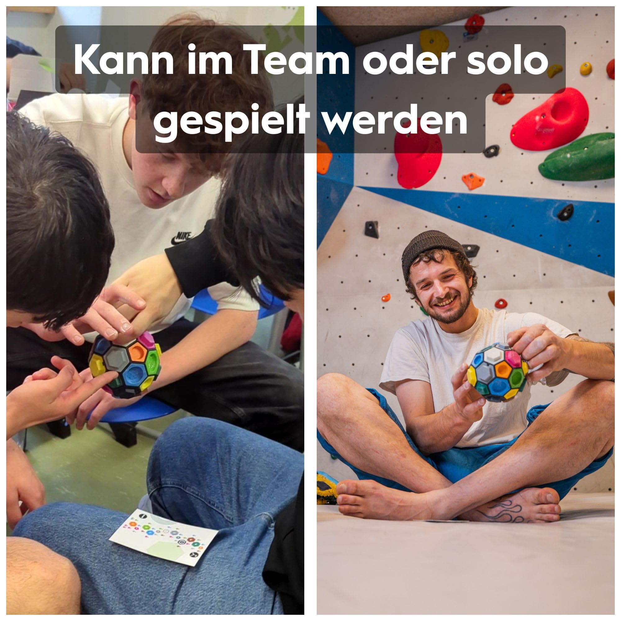 BOULDERBALL Team Climb - Fingerkletterspiel für Teamwork, Feinmotorik & Logisches Denken - Made in Italy - Inkl. Team Climb-Routenset & Liquid Chalk - Geschicklichkeitsspiel für Kinder & Erwachsene