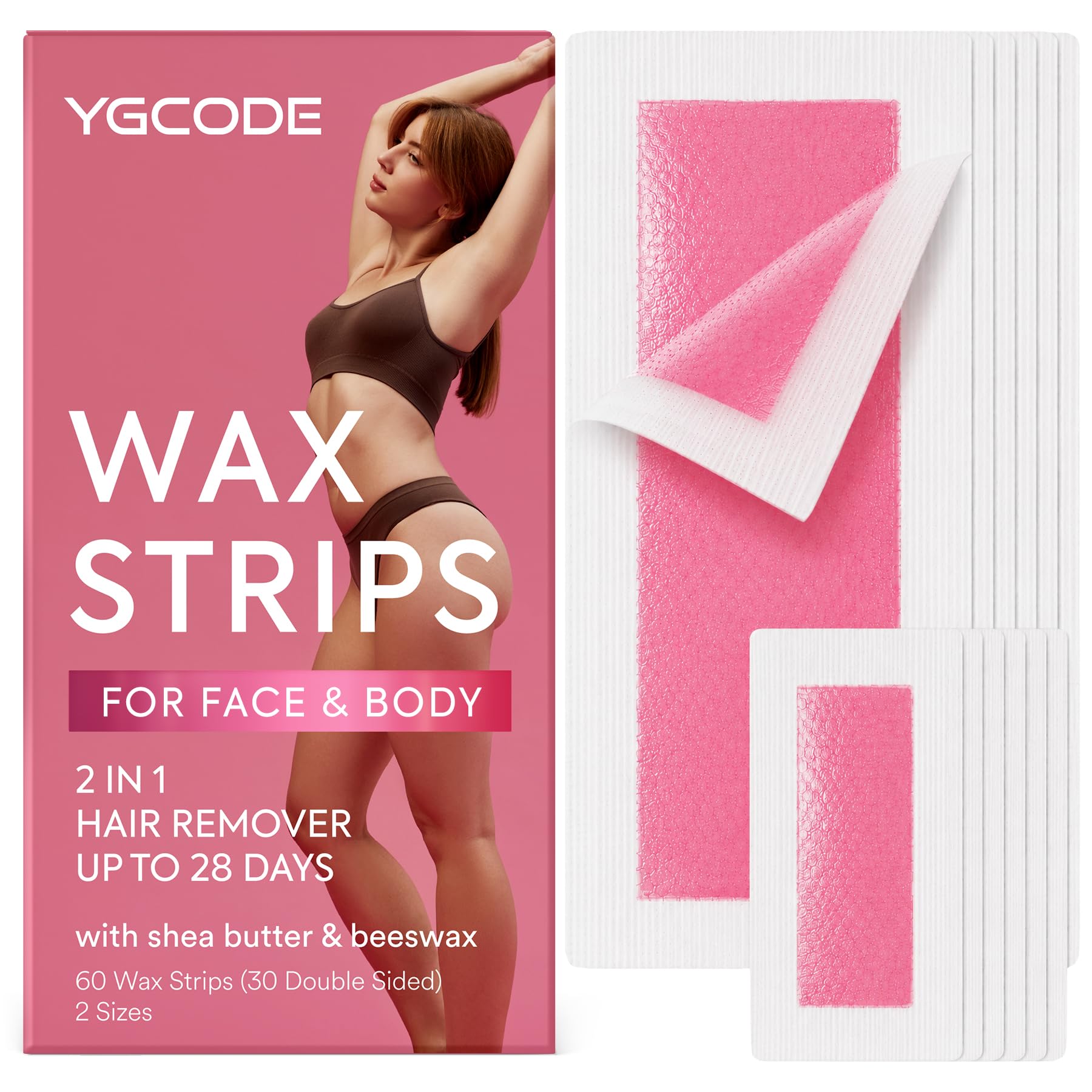 60PCS Wax Strips for Hair Removal: Waxing Kit for Women - 40 Body & 20 Facial Wax Strips for Face Arms Legs Underarms Bikini with 4 Calming Oil Wipes 60 Count (Pack of 1)