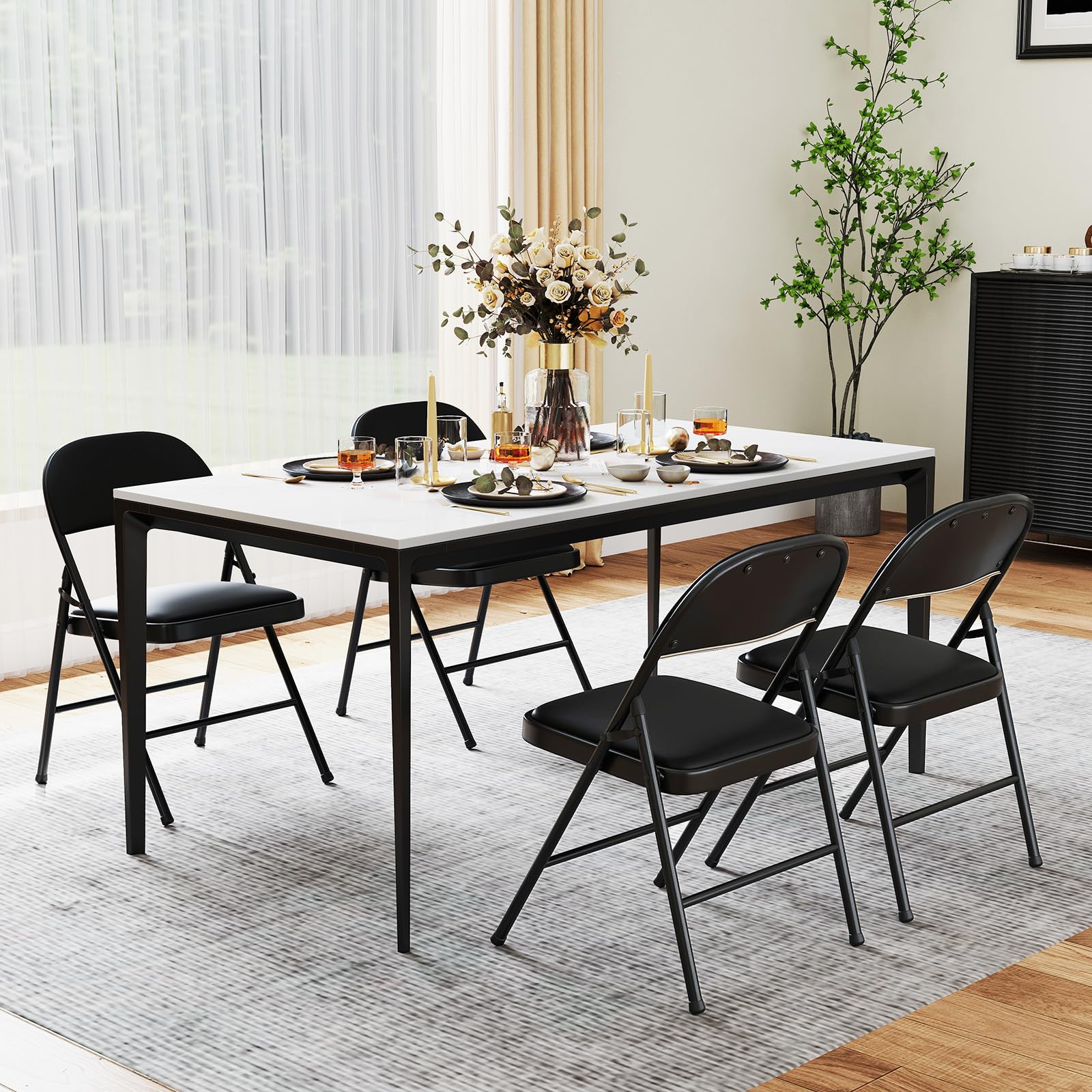HOMASIS Lot de 2/4 Chaises de Bureau Pliantes, Chaises de Salle à Manger Empilables avec Cadre en Métal et Poignée de Transport, Fauteuil pour Chambre, Salle de Réunion (4,Modèle 1)