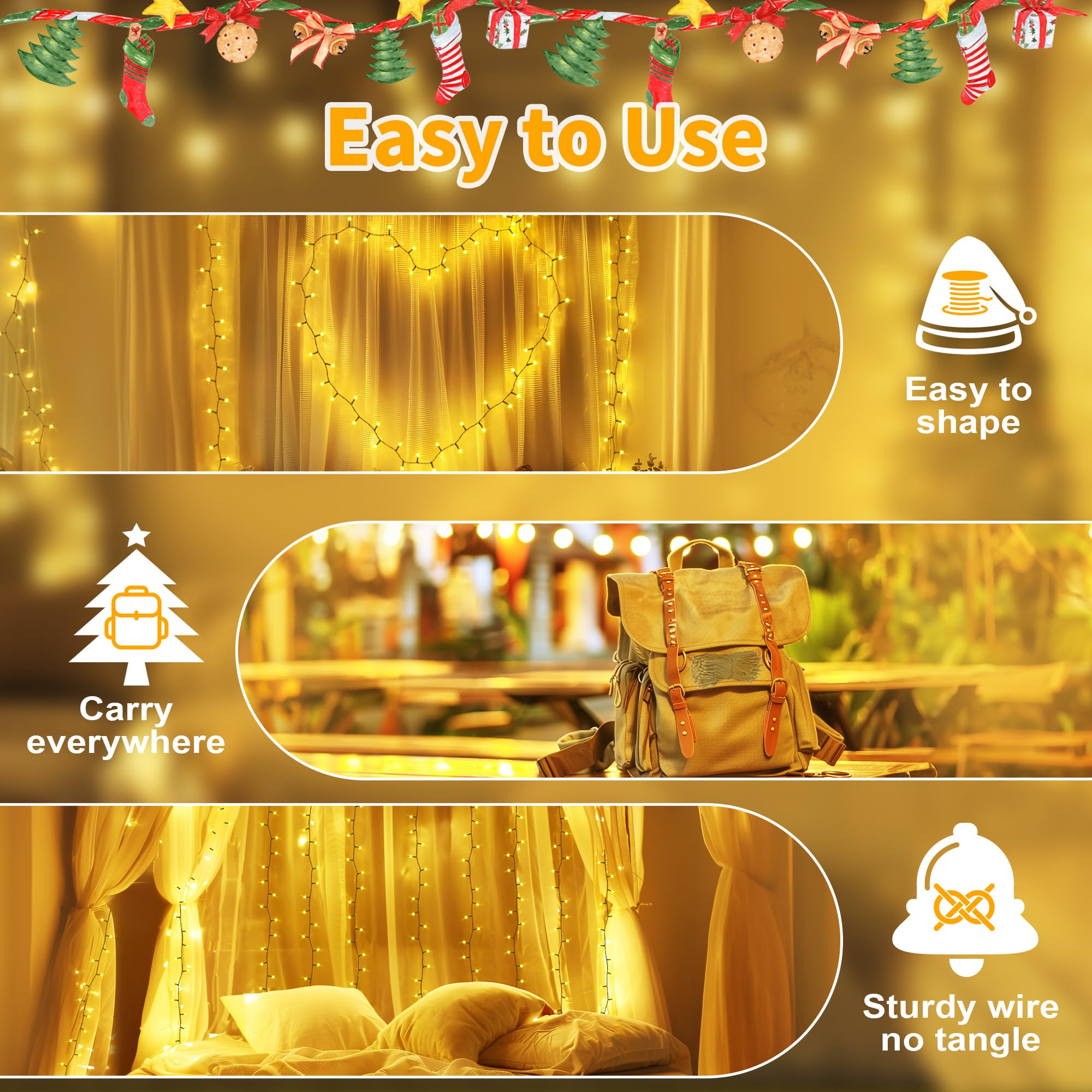 Luci Albero Di Natale a Batteria, 20m 200LEDs Catena Luminosa Esterno 8 Modalità,Impermeabile IP44 Luci Natale Esterno e Interno Batteria, Luci Albero di Natale per Festa,Giardino,Natale,Halloween