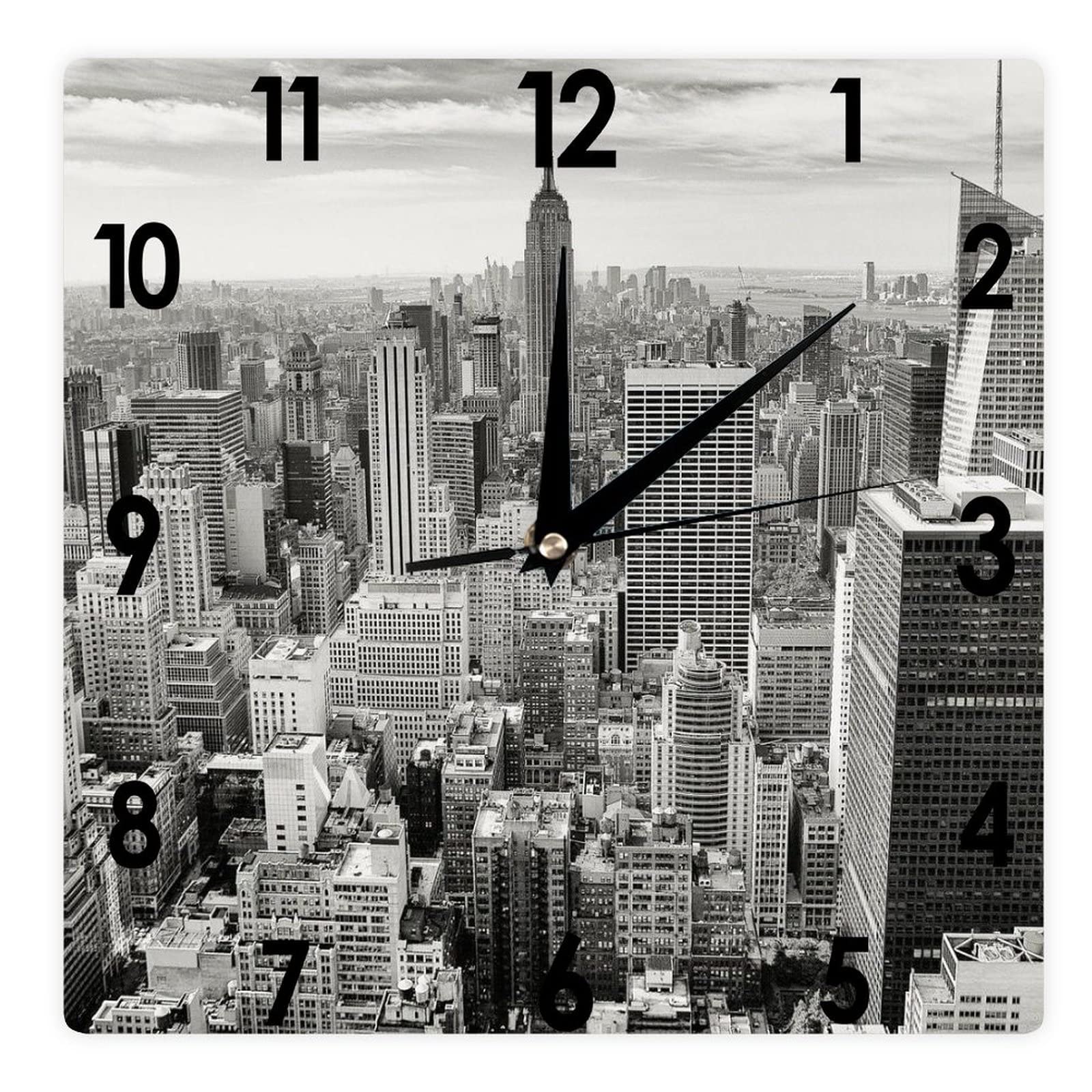 Higoss Square Wall Clock Empire State Building New York City Silent Non-Ticking Clock 12 Inch, Battery Operated Accurate Landscape/Cityscape Farmhouse/Home/Office Decor