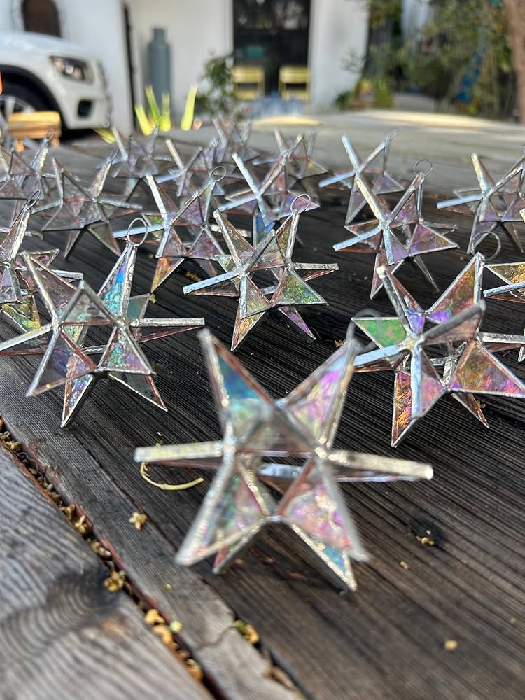 Iridescent Moravian Star Stained Glass Colorful Window