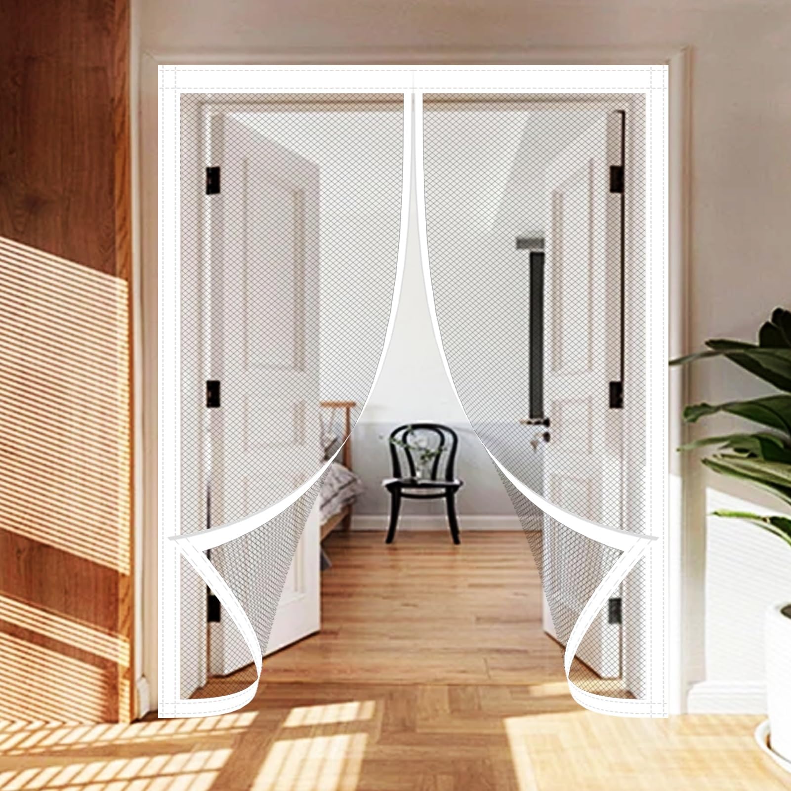 Lzjd White Mosquito Door Net Magnetic 116 X 220 Cm Self-Adhesive Fly Screen For Doors Stronger Magnets For Windows Doors Patio,