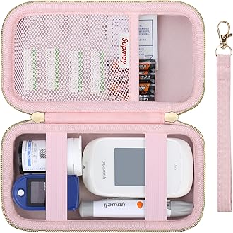 Diabetic Supplies Hard Case Diabetic Supply Organizer Bag Carrying Case for Diabetes Testing Kit Blood Glucose Monitor with Blood Sugar Glucometer Test Strips Lancing Device Lancets, Pink