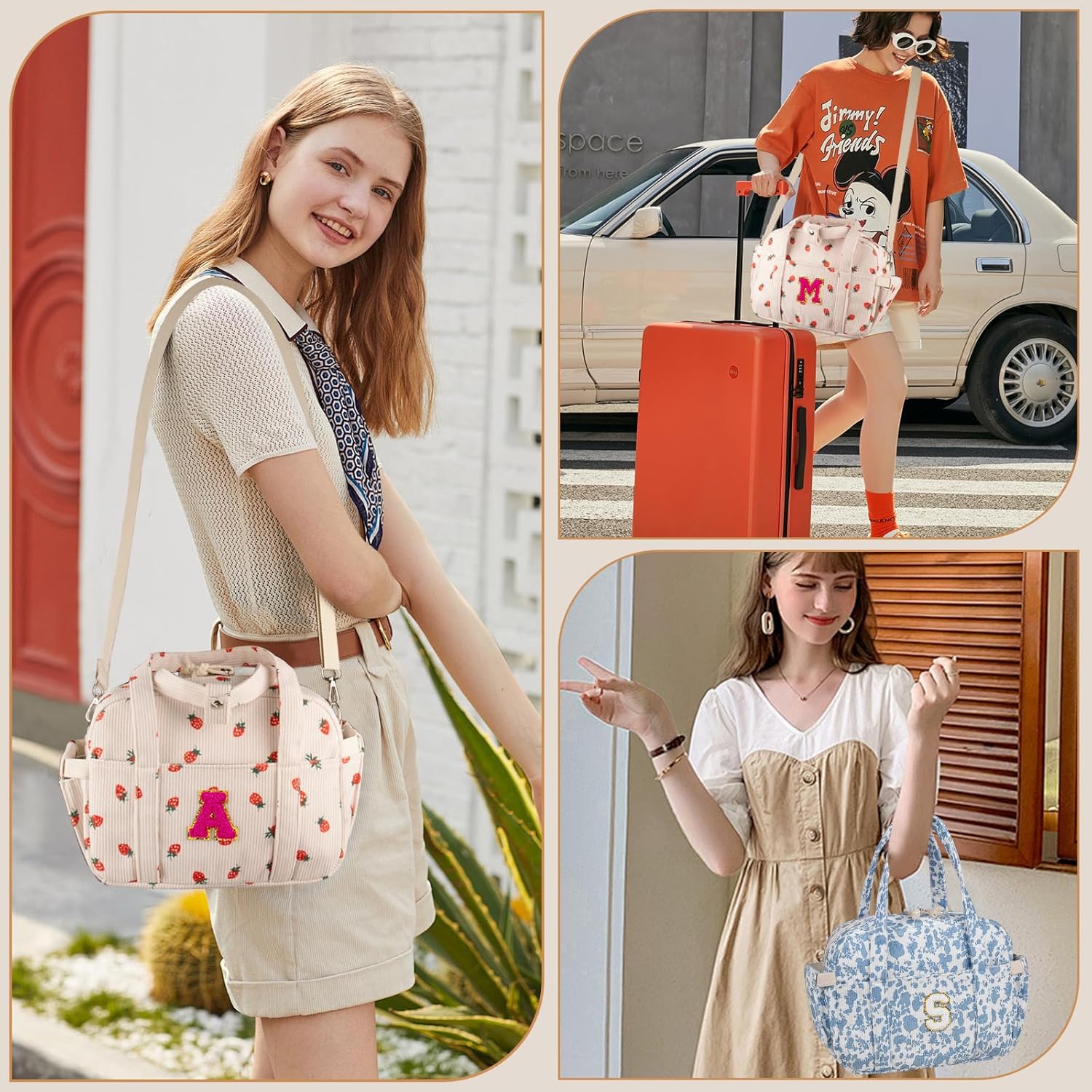 Floral Quilted Lunch Bag with Adjustable Shoulder Strap, Large Insulated Reusable Lunch Tote for Women, Students & Office Workers, Leakproof Cooler Bag for Work, Picnic, Travel (BlueWhite A) - Image 2