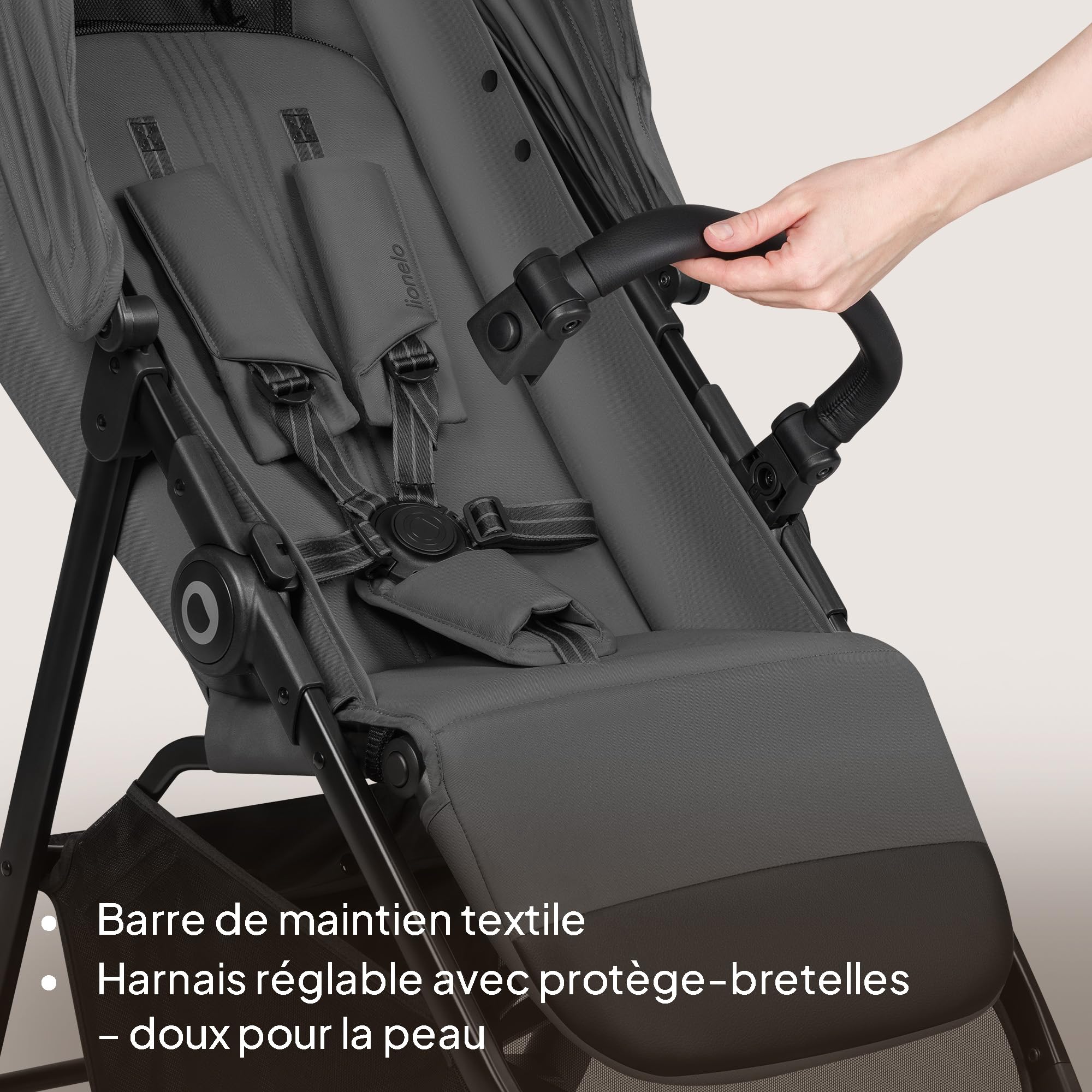 LIONELO Poussette Emerald jusqu'à 22 kg de 6 m à 4 ans Roues Pivotantes EVA 360° Pliable Avec Une Main, Dossier Réglable, Canopy Imperméable UPF50+, Grand Panier (Grey)