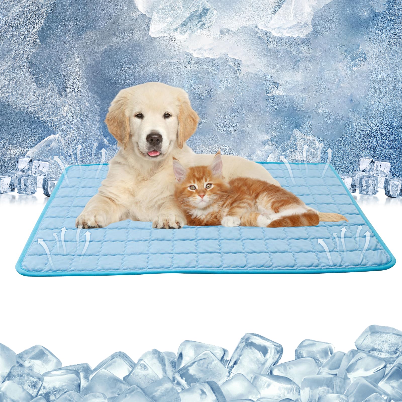Dog Cooling Mat,Reusable Ice Silk Pet Cooling Mat for Dogs Cats,Easy-Fold Cool Pad for Dogs,Tear-Resistant Non Toxic Gel Pet Cool Pad for Outdoor,Indoor,Kennels,Crates,Car Seats in Summer(M,70x50cm