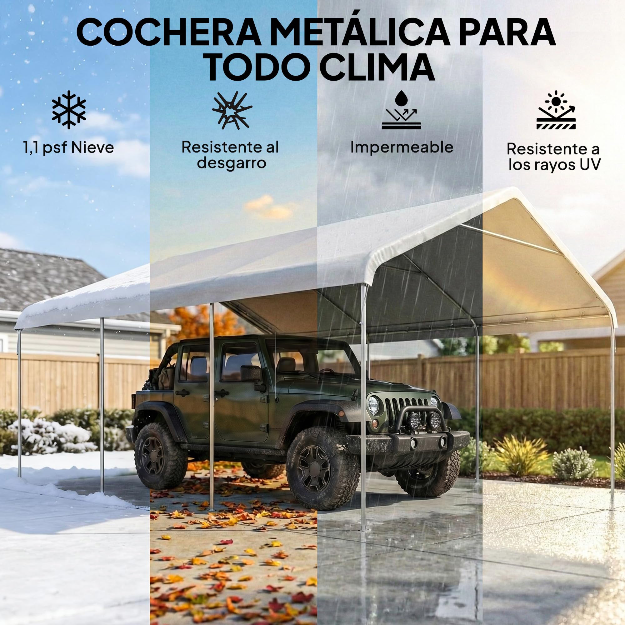 Outsunny Carpa Garaje Portátil 5x6 m Impermeable para Coche Blanco Crema | Estructura de Acero Galvanizado, Toldo Resistente Anti-UV, Garaje Exterior, Cobertizo para Herramientas de Jardín