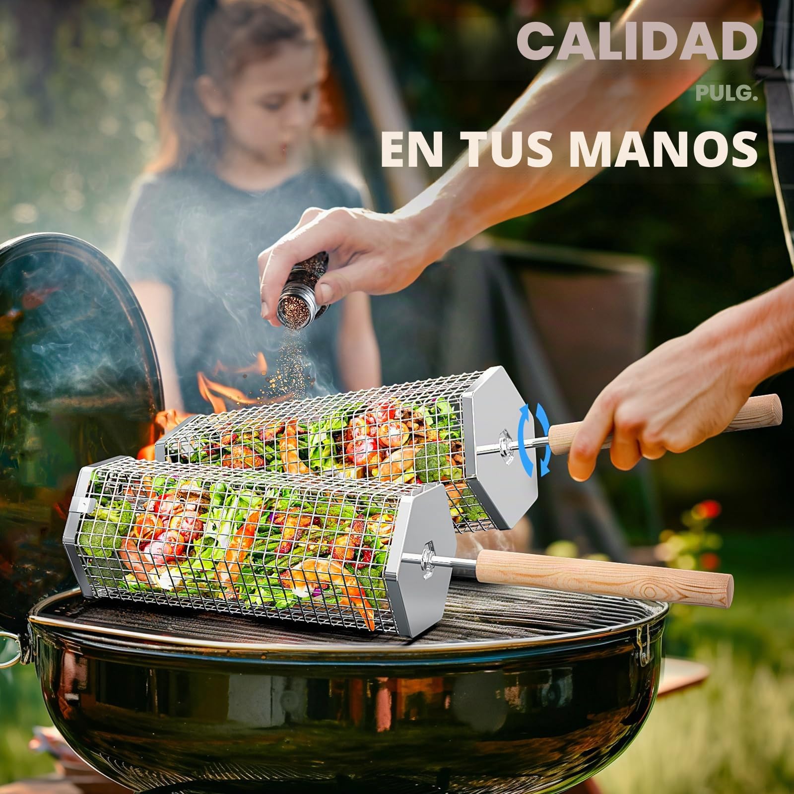 ivtivfu Cesta de Parrilla Rodadiza, Mango Extraíble, Acero Inoxidable 304, Anidadas Accesorios Barbacoa carbon para Verduras, Utensilios bbq para Exterior Camping, Regalos Originales Hombre cumpleaños
