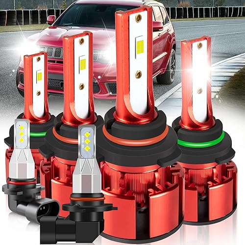 Luces LED para Jeep Grand Cherokee 2005-2010, 500% de brillo 9005 9006 bombillas de luz alta y baja+9145 luces antiniebla LED, 6500K blanco 36000LM