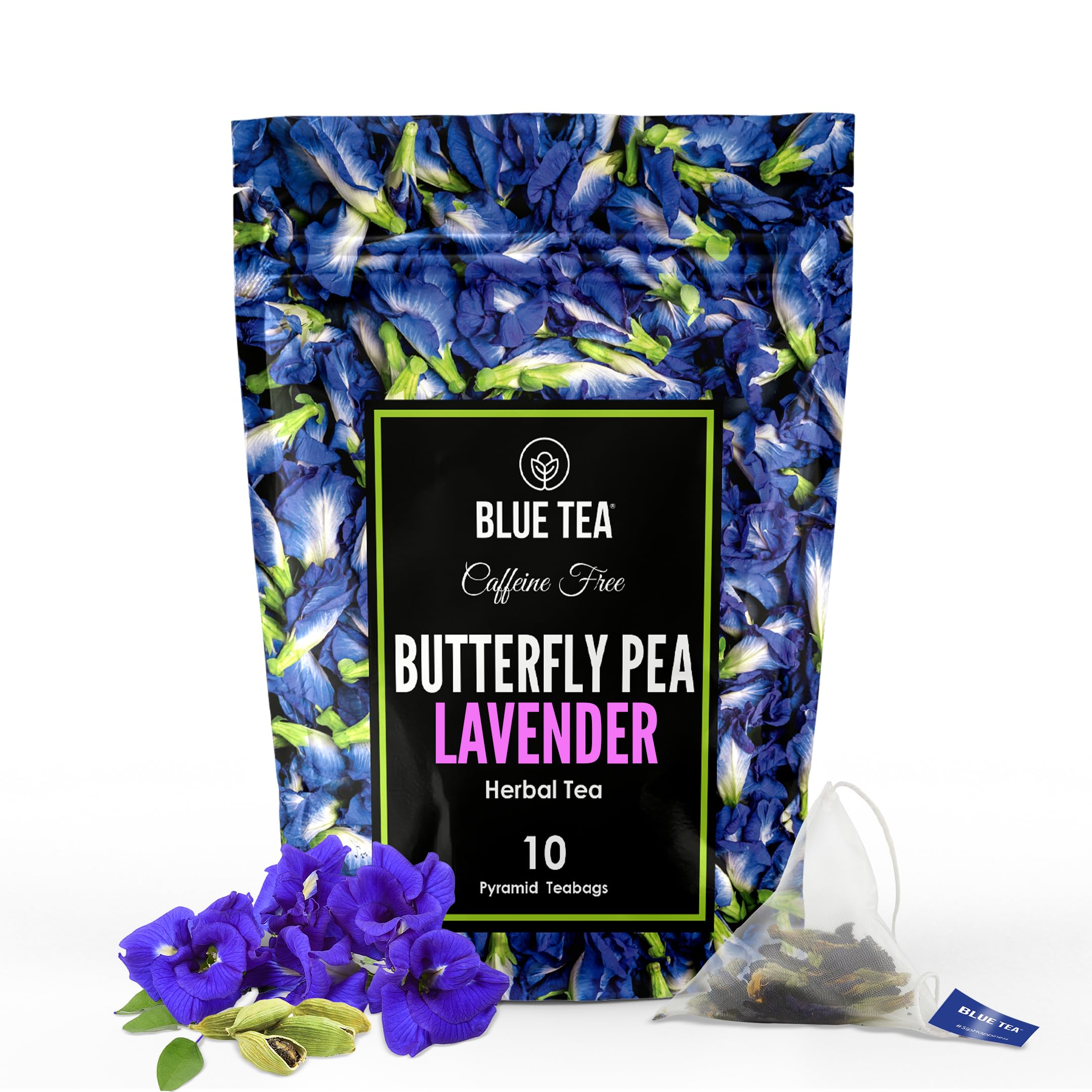 BLUE TEA - Butterfly Pea Flower Lavender Tea - 10 Tea Bags - Plant Based | SUPER ANTIOXIDANT | Aparajita - Shankhpushpi | Calming Tea | Flower Based - Caffeine Free - Detox Tea - Non - GMO - | Featured In Shark Tank | Premium Zipper