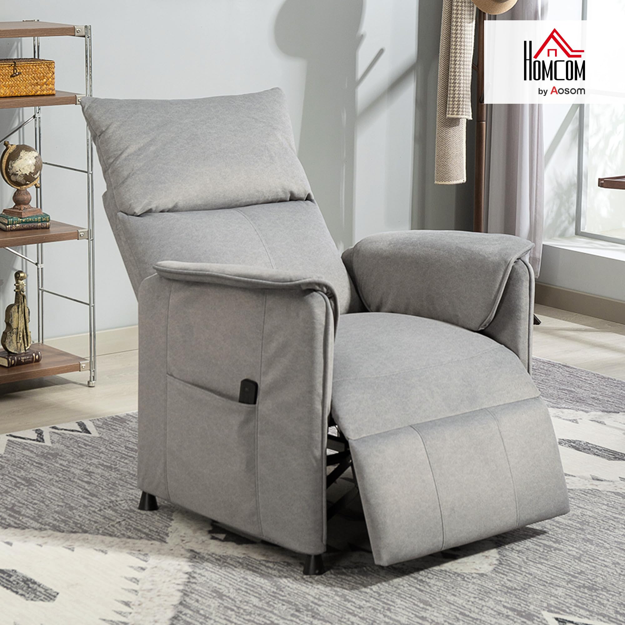 HOMCOM Fauteuil Relax électrique Fauteuil de Relaxation inclinable Ultra Silencieux avec Fonction mémoire, Repose-Pieds rétractable, télécommande, Chaise TV pour Chambre Bureau Home cinéma, Gris