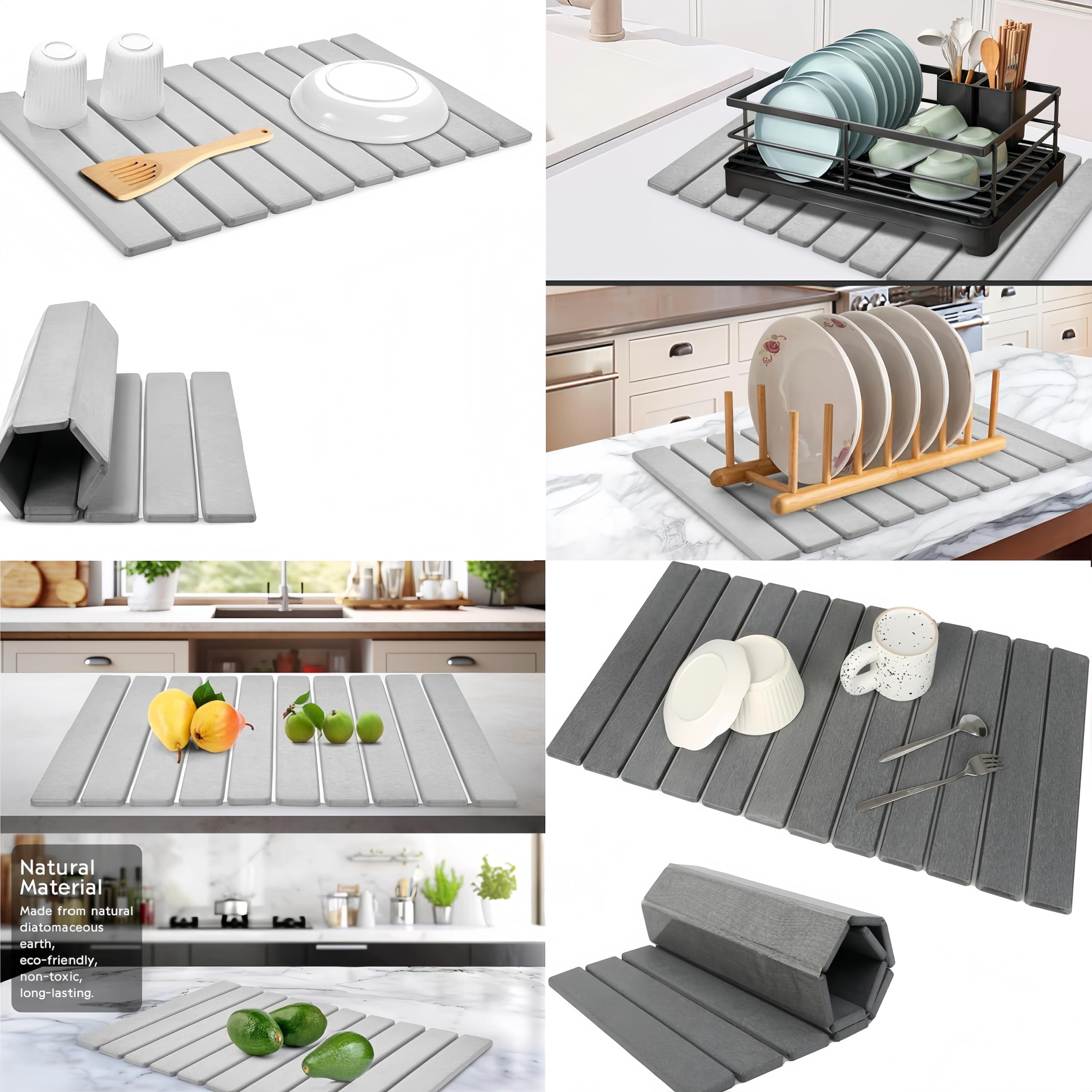 Tappetino Asciugapiatti In Pietra Di Diatomea 60x39cm – Super Assorbente, Pieghevole E Antiscivolo Per Cucina E Bagno