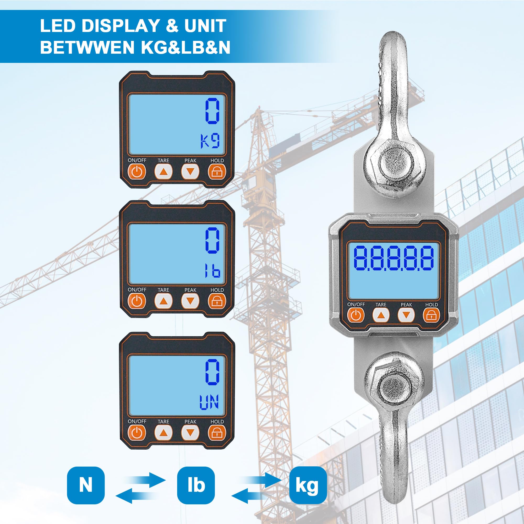 Hyindoor Báscula digital electrónica colgante 3T Heavy Duty Crane Scale con pantalla LCD y mando a distancia (3000 kg)