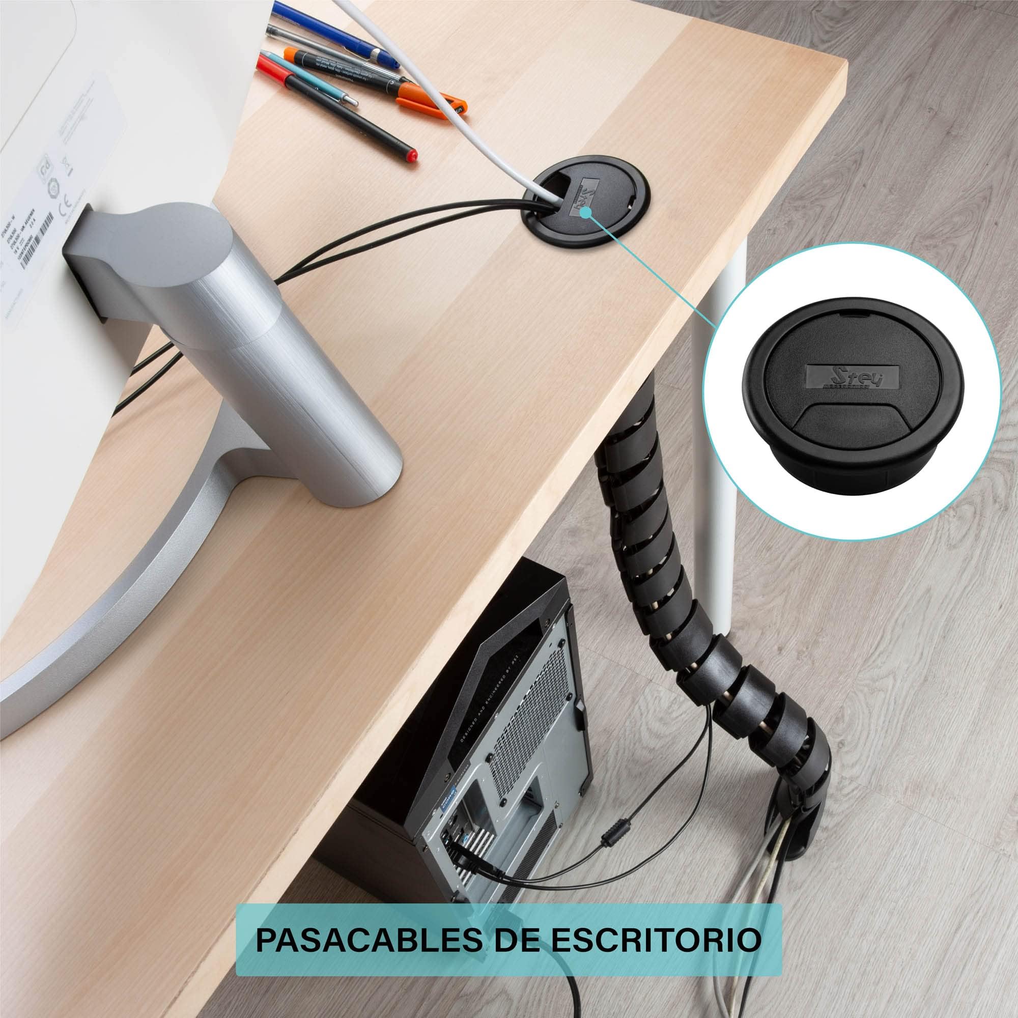 Organizador de Cables, Cubre Cables Flexible, Tubo sujeta Cables para hogar y Oficina (Negro 8 Unidades)