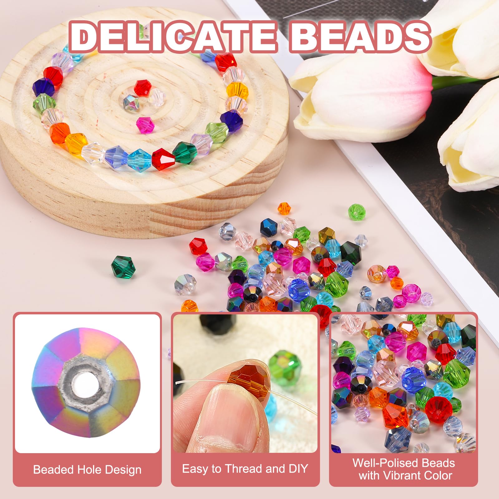 PATIKIL 100pcs 8mm Bicone Glass Crystal Beads - Image 3
