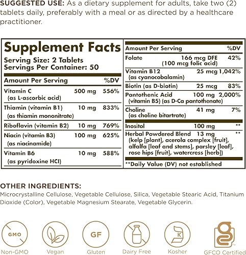 Miniatura 2 de Solgar Complejo B con fórmula de estrés de vitamina C – 100 tabletas, paquete de 2 – sin OMG, vegano, kosher, halal y sin gluten – 100 porciones en