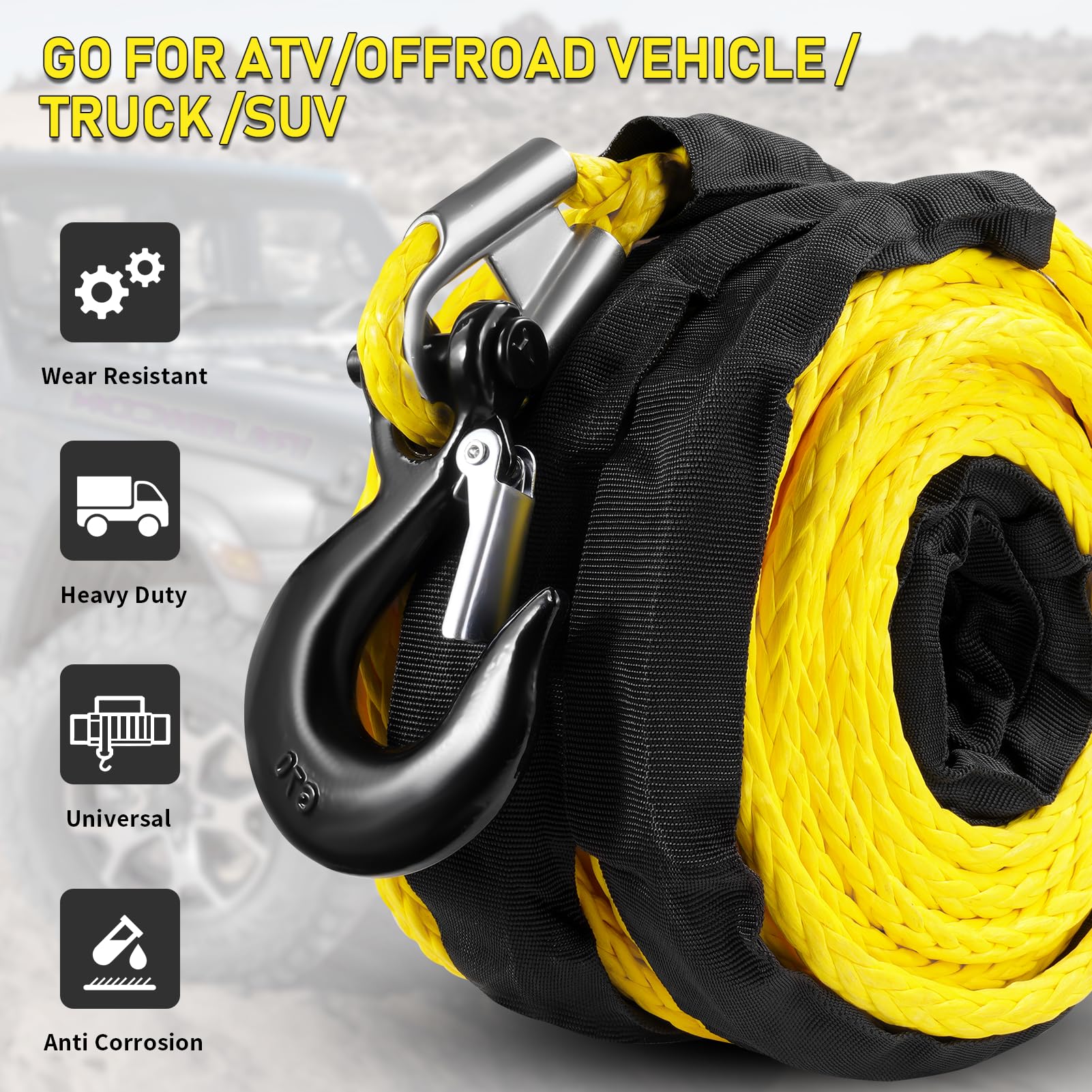 Marsui 1/2" X 100 Ft Synthetic Winch Rope Cable Kit, 32000lbs